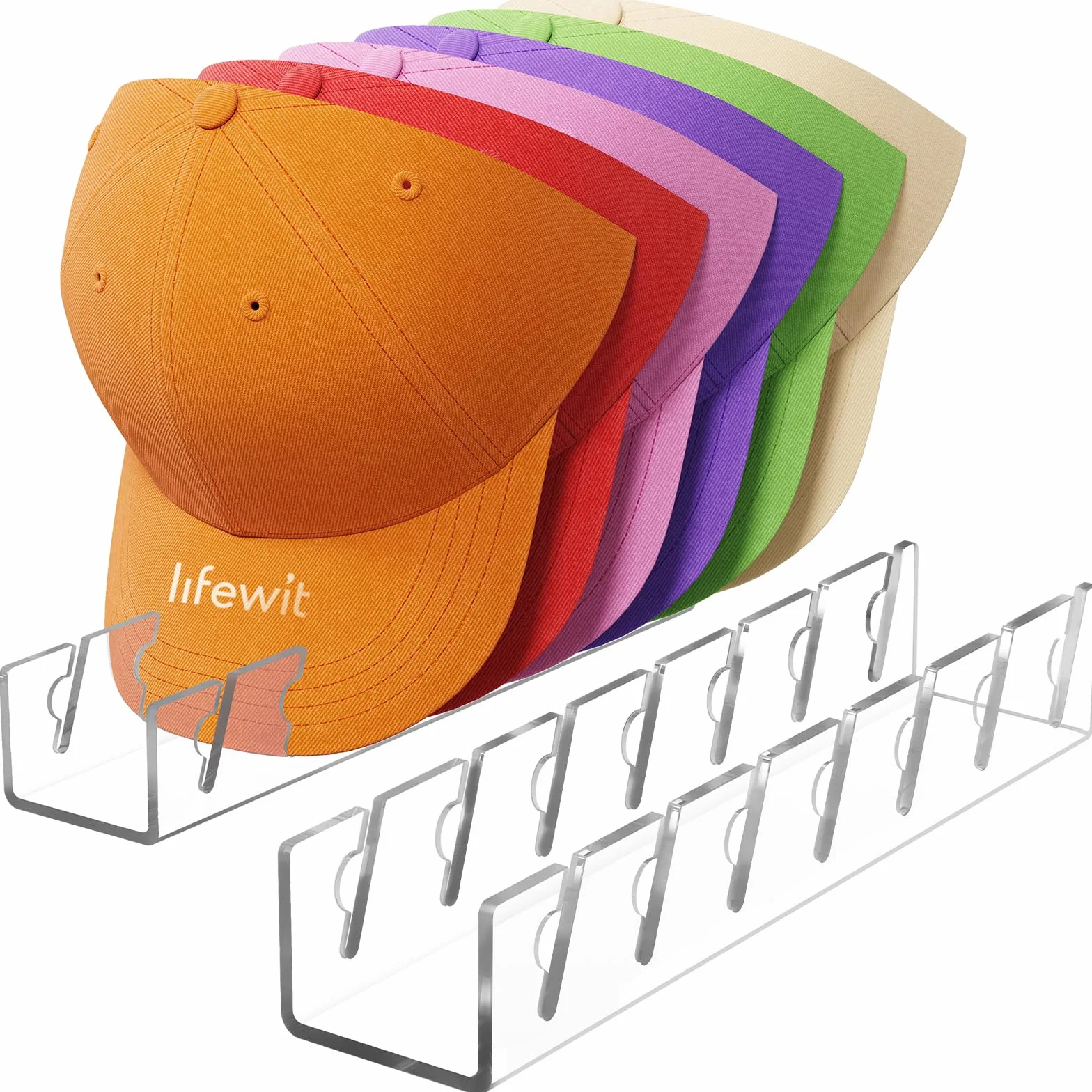 Lifewit Kapelusz Organizer dla Czapek Baseballowych 2 Pack, Nie Instaluj Akrylowy Kapelusz Stojak na Czapki 14, Kowbojski Kapelusz Stojak do Przechowywania na Szafę/Sypialnię/Garderobę, Przejrzysty