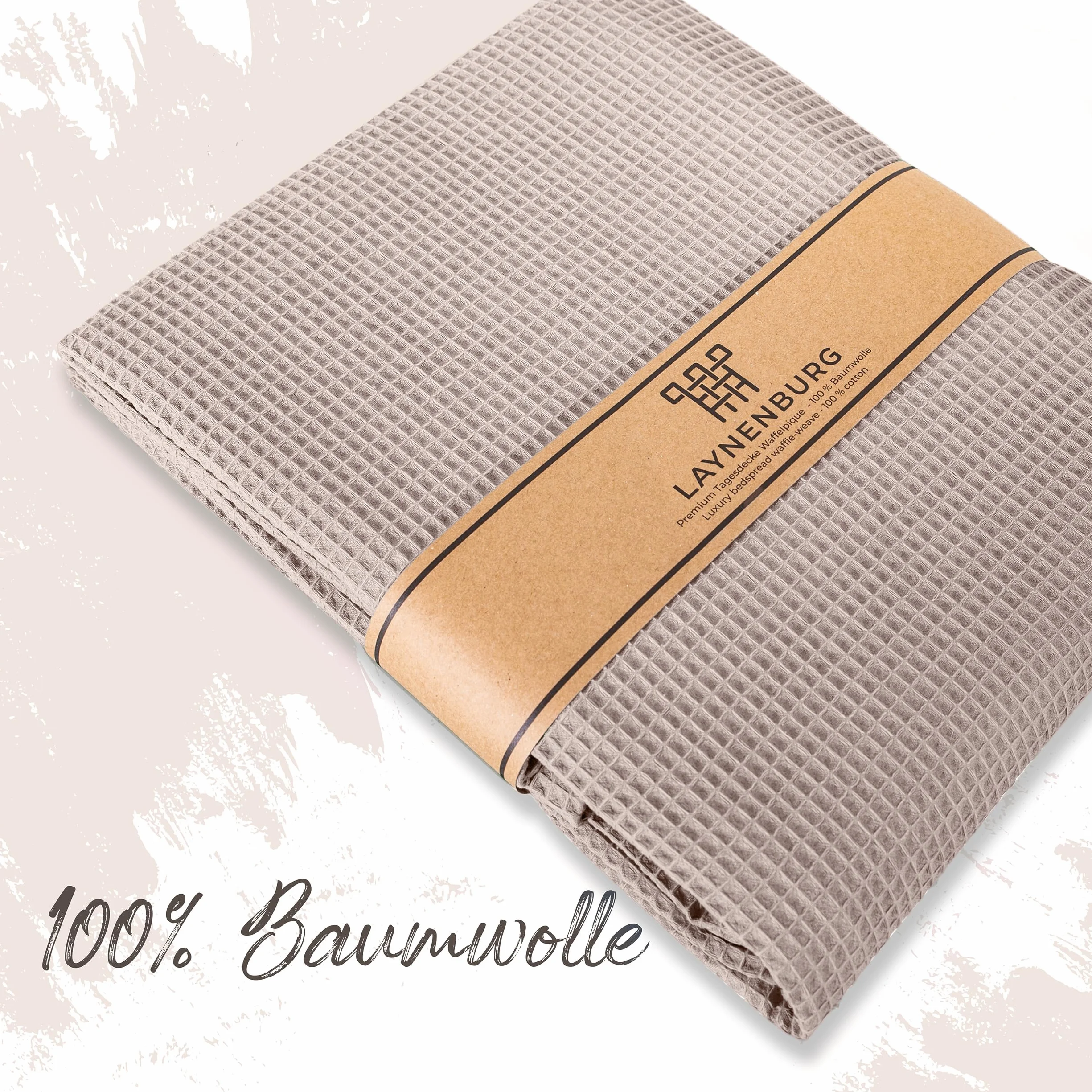 LAYNENBURG Narzuta klasy premium, 150 x 200 cm, 100% bawełny o strukturze waflowej, lekkie nakrycie letnie, bawełniana narzuta na łóżko, sofę, kolor: taupe