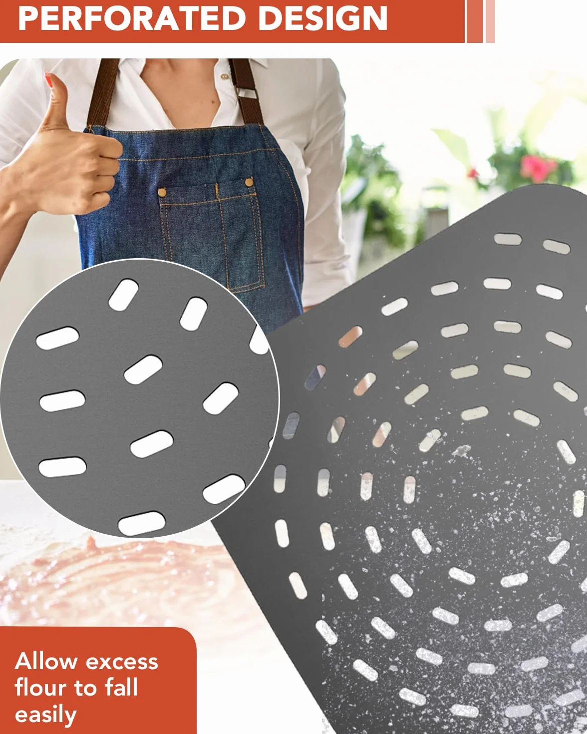 SOUTHGATE Łopatka do pizzy 30 cm (12 cali), perforowana łopata do pizzy z anodyzowanego aluminium, z silikonowym zdejmowanym uchwytem, łopatka do pizzy do chleba pizzy, 30 x 35 cm