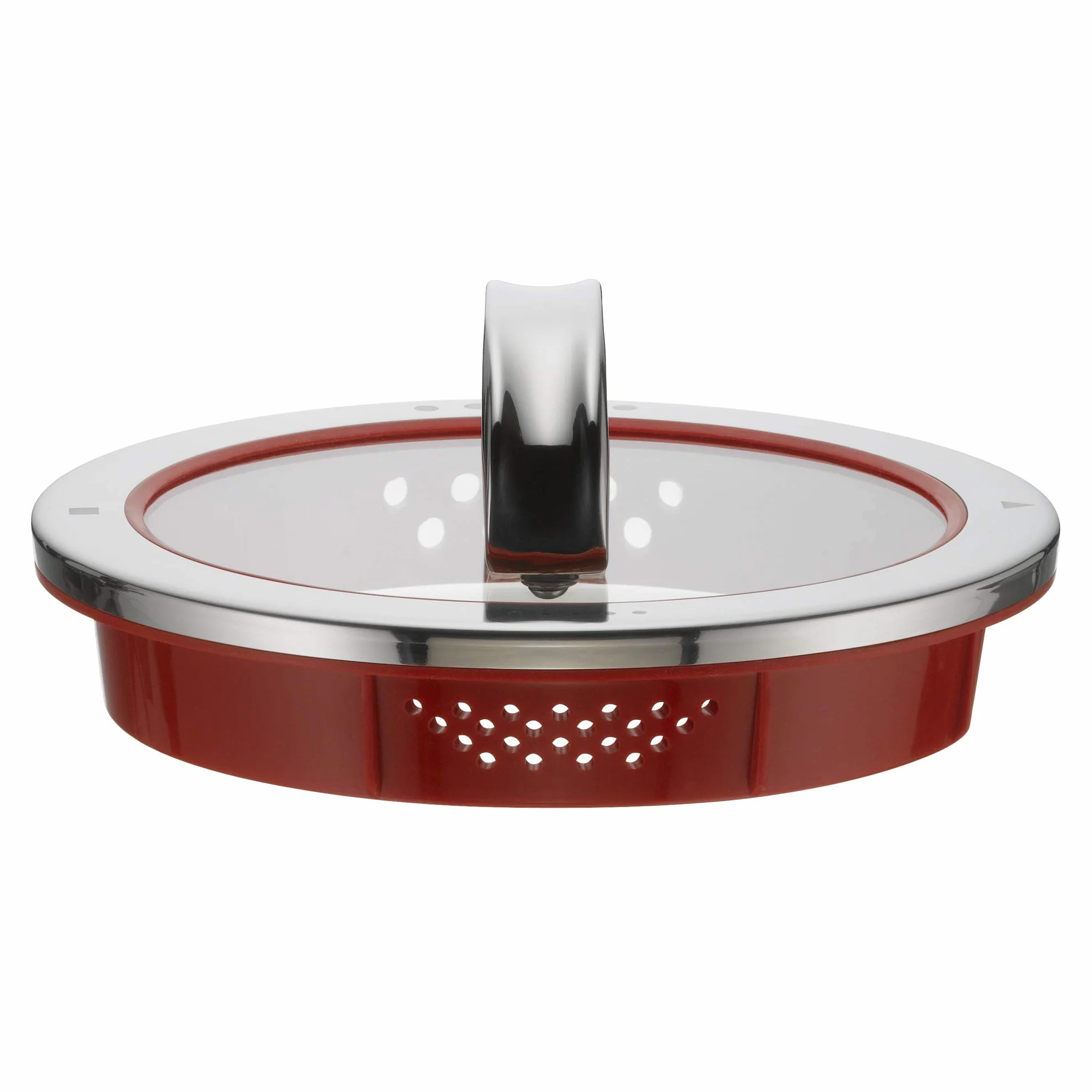WMF Function 4 pokrywka na garnek 16 cm, szklana pokrywka z 4 funkcjami odcedzania, szkło, silikon, polerowana stal nierdzewna Cromargan, czerwona