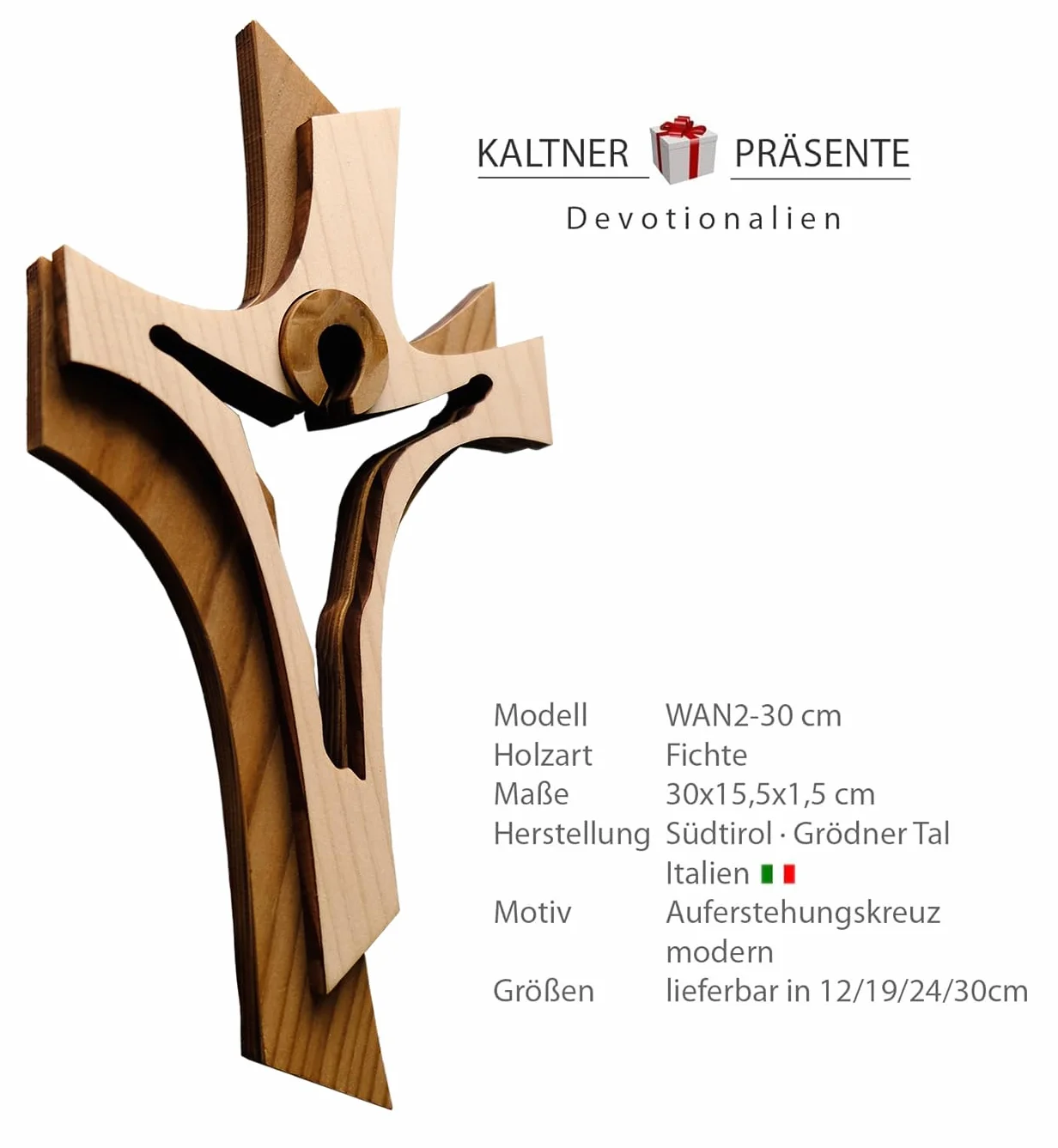 Kaltner Präsente pomysł na prezent – 30 cm krzyż na ścianę prawdziwe drewno krzyż zmartwychwstania na ścianę nowoczesny wykonany w tali Południowym Tyrolu
