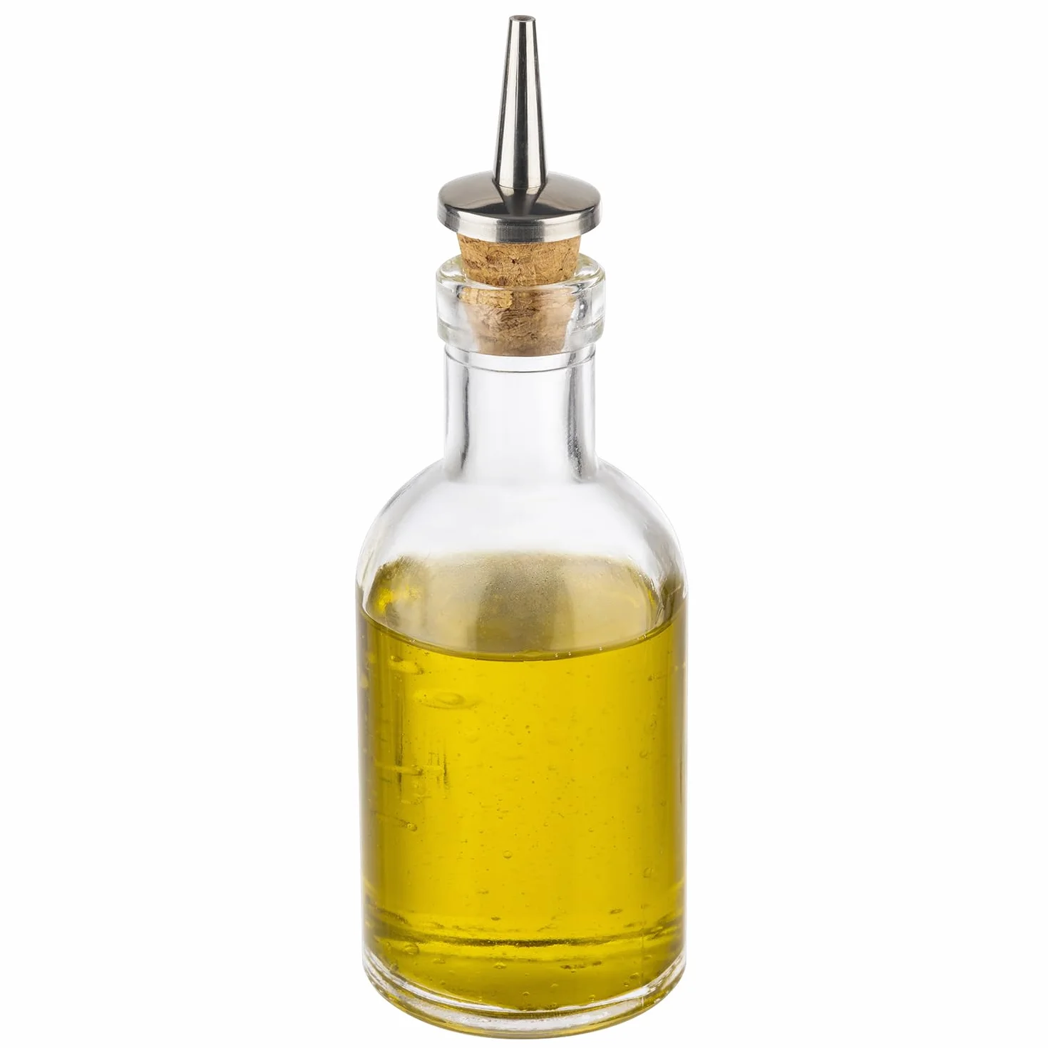 APS 40512 butelka na ocet i olej Ø 5 cm, wysokość 15,5 cm, 100 ml, szklany pojemnik, nalewak z korka/stali nierdzewnej