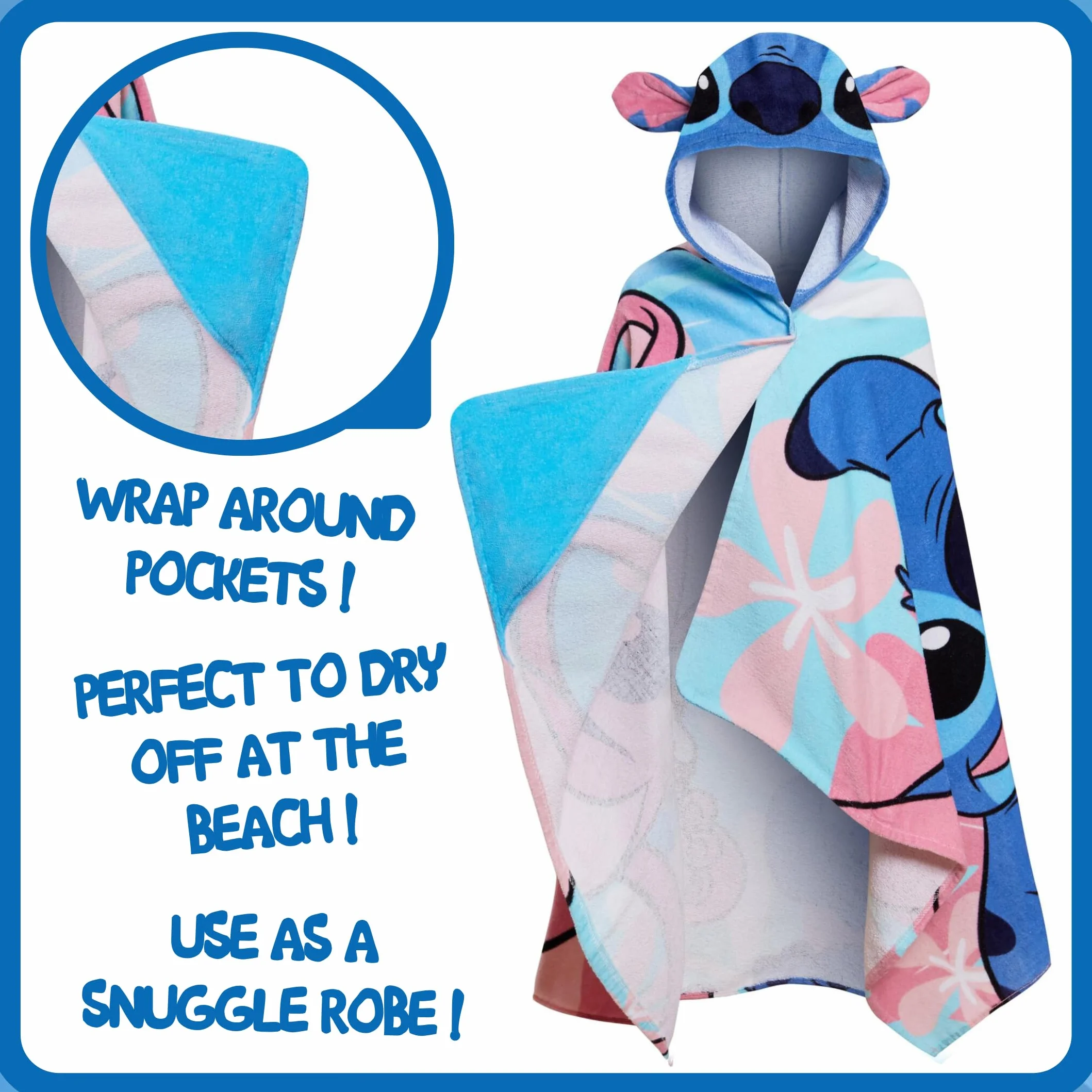 Ręcznik z kapturem Disney Stitch Angel Poncho 100% bawełny Ręcznik plażowy dla dzieci Ręcznik kąpielowy Szlafrok kąpielowy dla dzieci