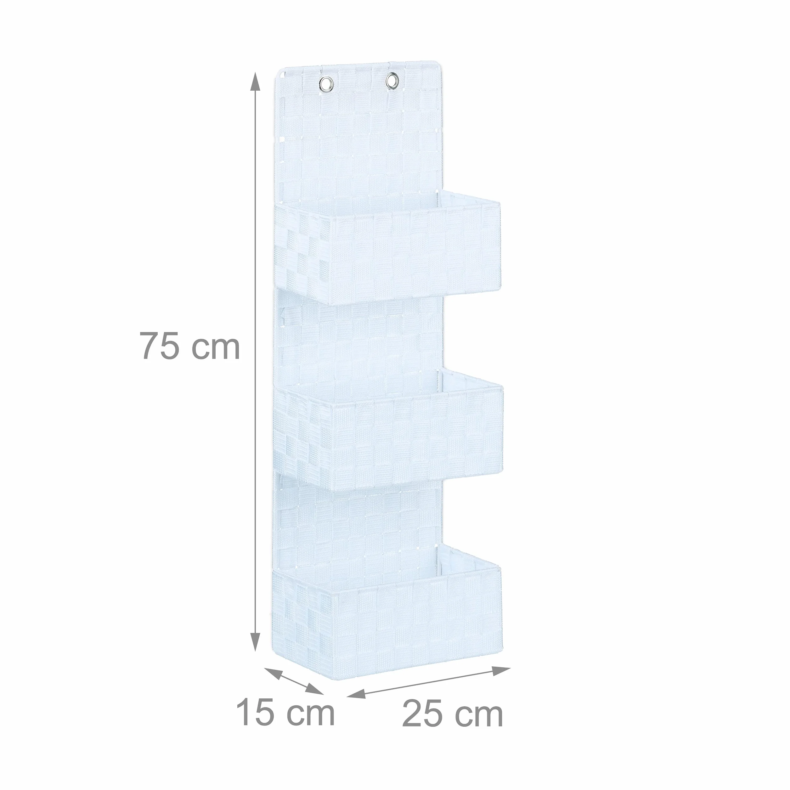 Relaxdays Wiszący organizer tkaninowy na drzwi z 3 koszami 75 x 25 x 15 cm biały