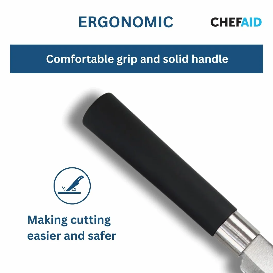Chef Aid Nóż Santoku ze stali nierdzewnej, 7 cali (18 cm) – miękki uchwyt, wszechstronne ostrze, idealny do krojenia i krojenia w kostkę, zalecane mycie ręczne
