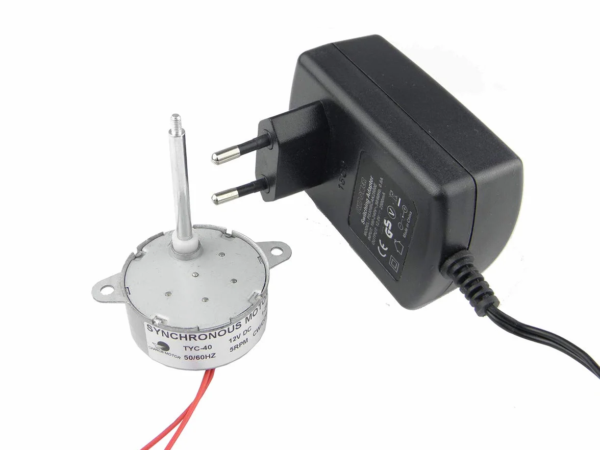 CHANCS TYC-40 silnik przekładniowy 12V DC 5 RPM wał 35 mm z zasilaczem DC wejście 110-240V