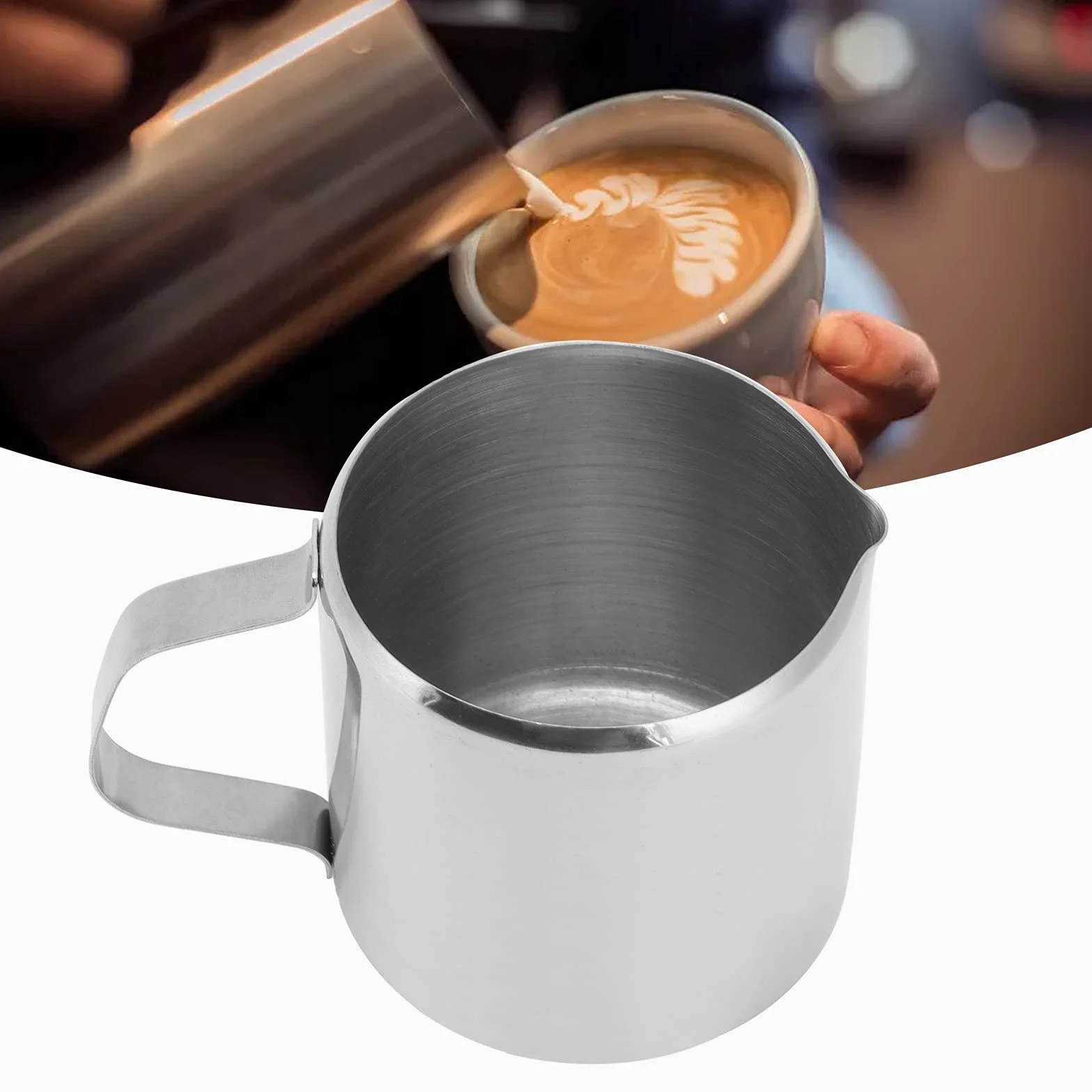 Kubek do Spieniania Mleka, Dzbanek do Spieniania Mleka o Pojemności 150 Ml Dzbanek do Kawy ze Stali Nierdzewnej 304 Kubek do Kawy i Mleka Kubek do Spieniania Mleka dla Rodzin,