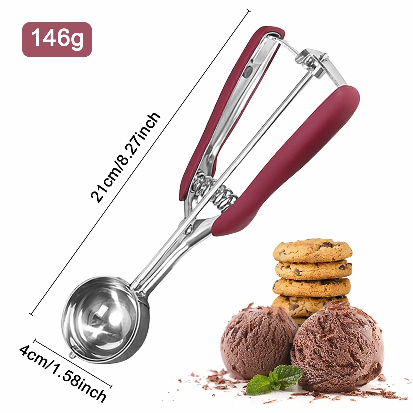 Łopatka do ciastek ze stali nierdzewnej 4 cm, miarka do babeczek z spustem, miarka do lodów z zwalniaczem