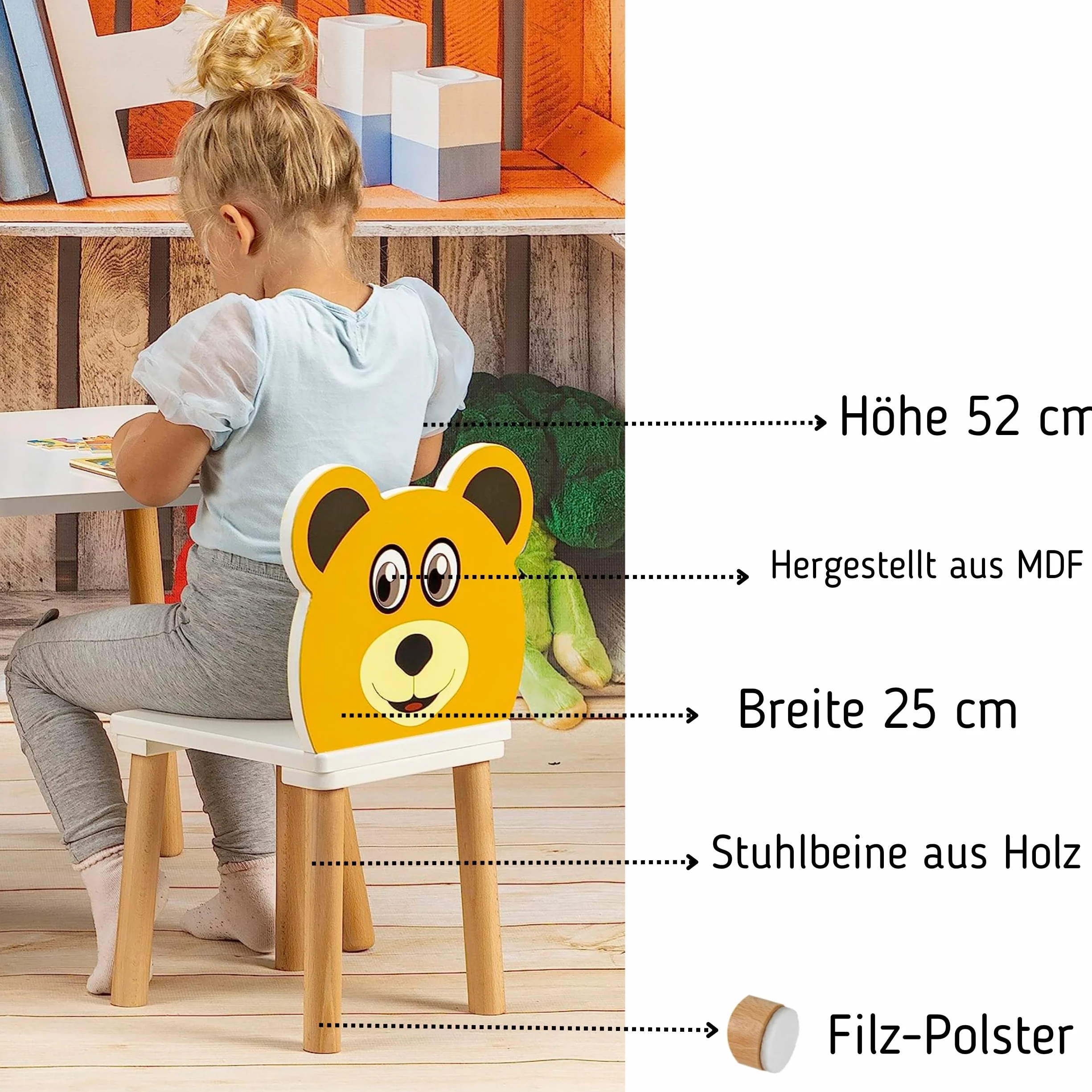 Drewniane krzesełko dla dzieci 52x25x25 cm naturalne meble do siedzenia