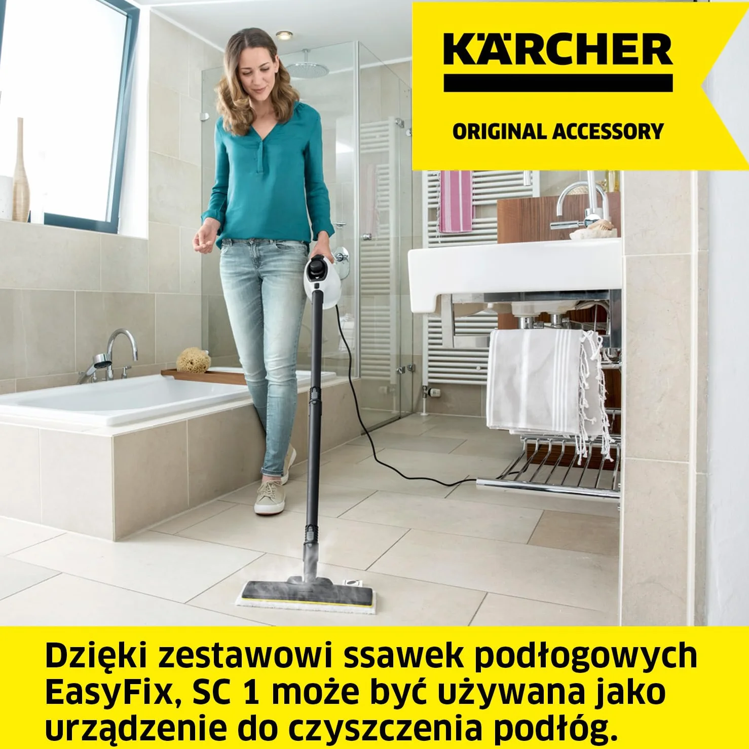 Kärcher zestaw ssawek podłogowych EasyFix do SC 1, 1 ssawka podłogowa, 1 uniwersalna ściereczka podłogowa z bardzo drobnego włókna, 2 rury ssące (0,5 m), oryginalne akcesoria do parownicy Kärcher SC 1