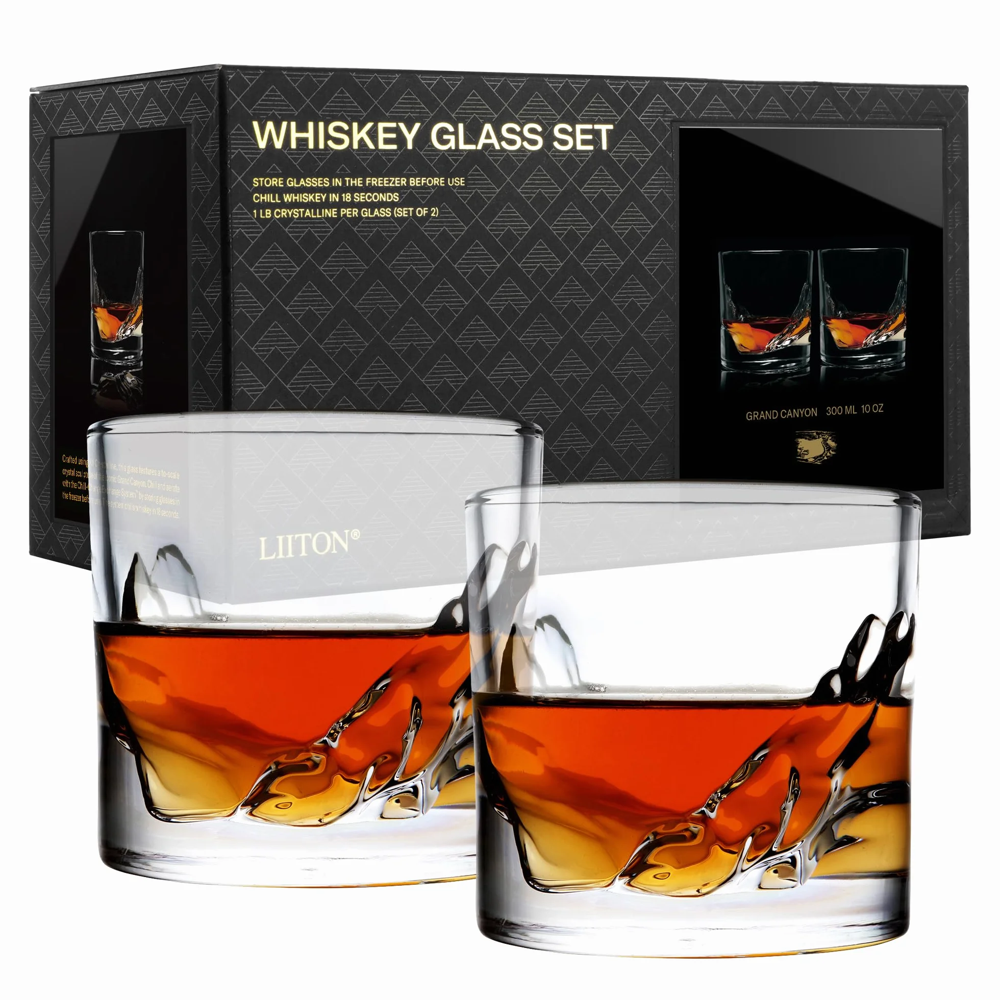 LIITON Ciężkie Kryształowe Szklanki do Whisky - Zestaw Upominkowy, Grube Mrożone Szklanki do Burbona, 0,5 kg, Premium Prezenty dla Mężczyzn, Kryształowe Dreszcze Koktajle