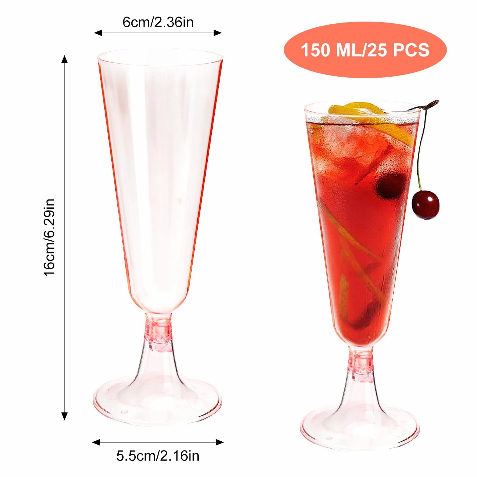 APOMOONS 25 sztuk plastikowych kieliszków do szampana, 150 ml, jednorazowe kieliszki do szampana, kieliszki do szampana, kieliszki do szampana, tanie kieliszki do szampana, kieliszki do szampana
