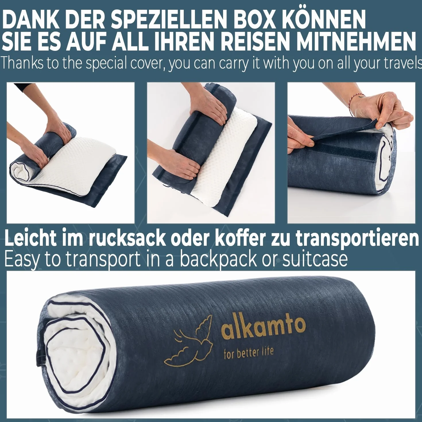 alkamto Poduszka z pianki memory 70x45 cm Ergonomiczna poduszka podpierająca kark Certyfikat Oeko-Tex