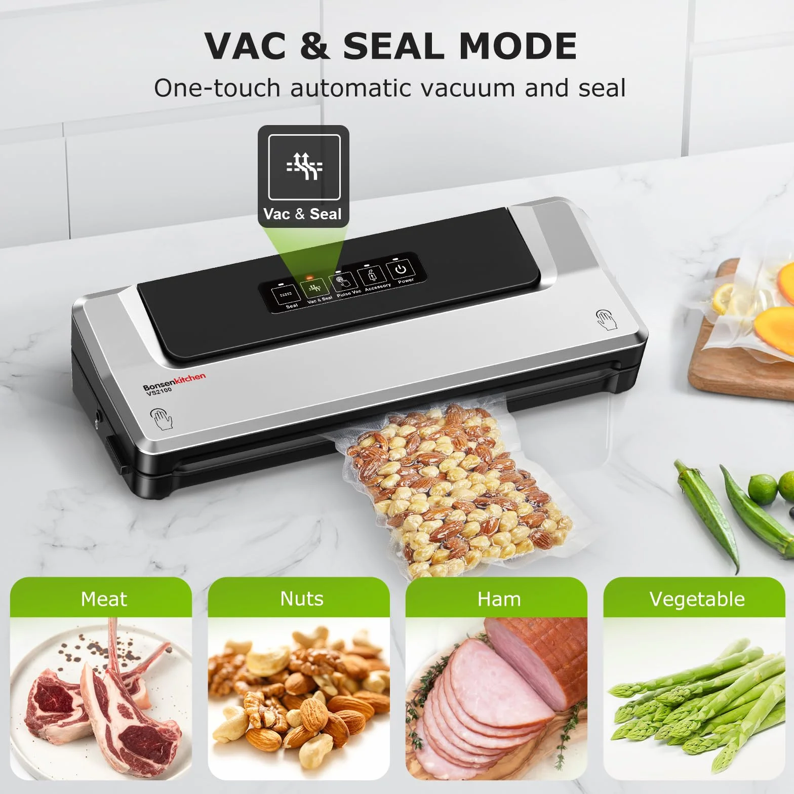 Bonsenkitchen Zgrzewarka próżniowa Sous Vide 40 worków próżniowych Srebrny