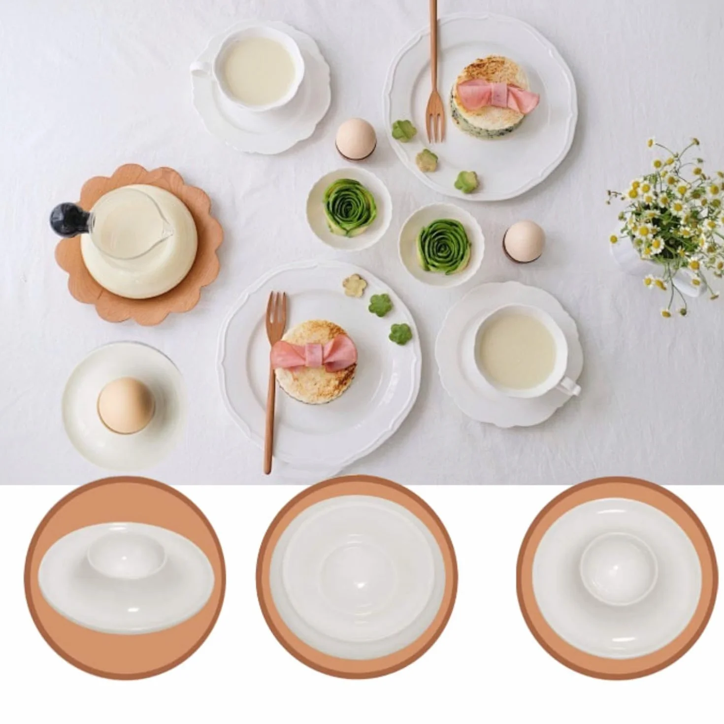 LATRAT 4 ceramiczne kubki do jajek, białe, z półką na jajka, nadają się do kuchni, jadalni (9 x 9 x 2,5)