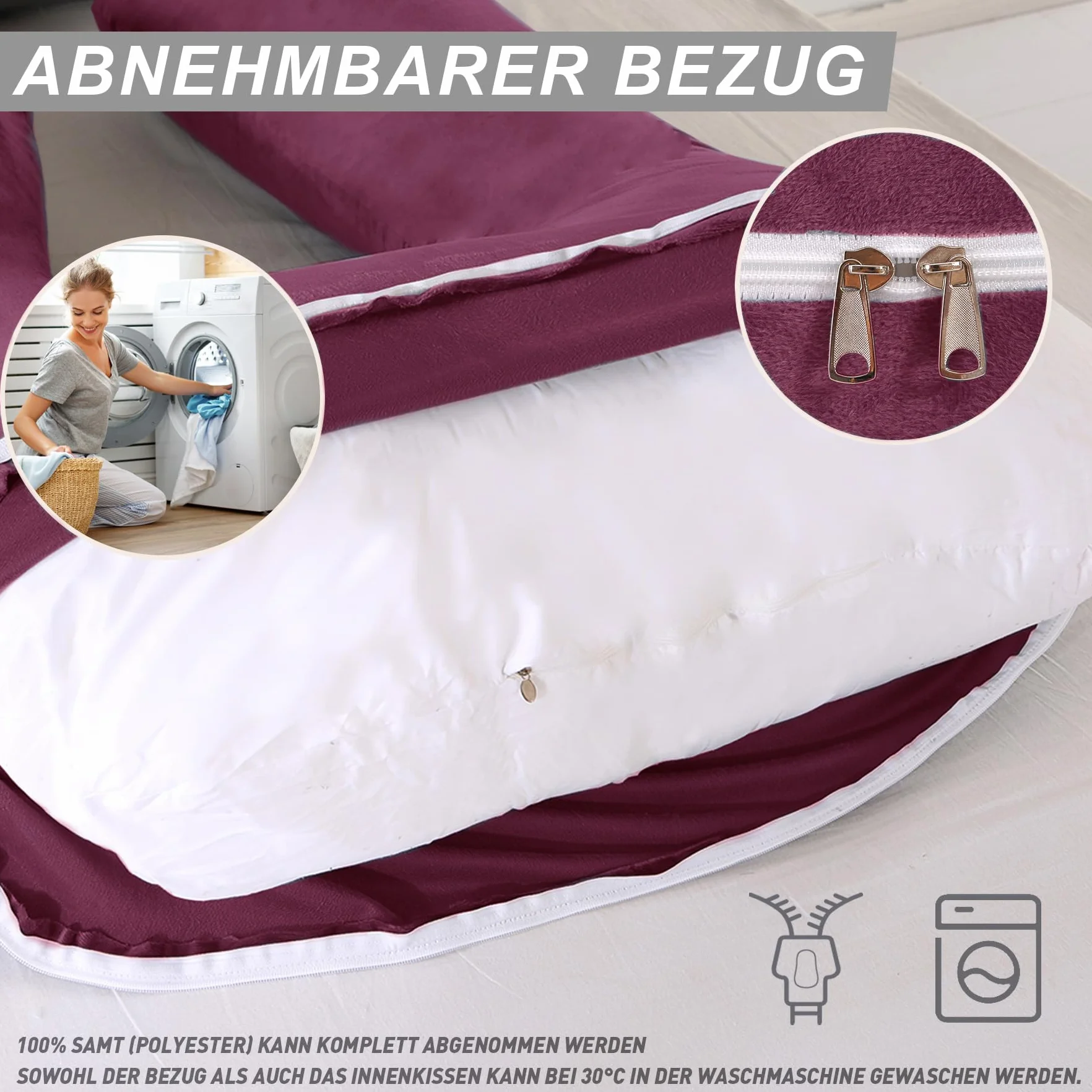 CALIYO Poduszka ciążowa w kształcie litery J, poduszka do karmienia XXL, poduszka do spania na boku z poszewką, poduszka Pregnancy Pillow i komfortowa poduszka dla dorosłych, wyściółka z bawełny