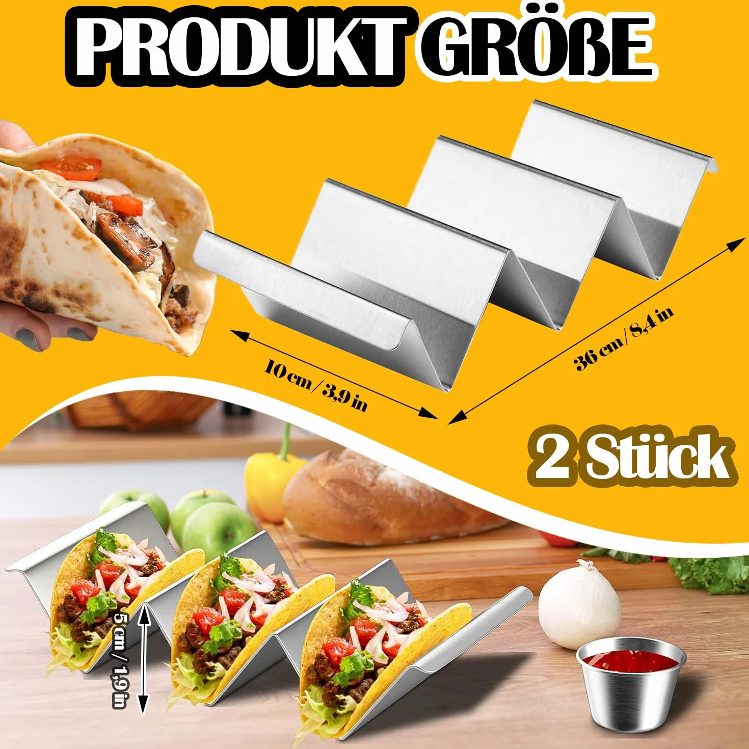 Stalowe Uchwyty do Taco w Kształcie Fali, Nadają się do Mycia w Zmywarce, do Przechowywania Tacos i Kanapek