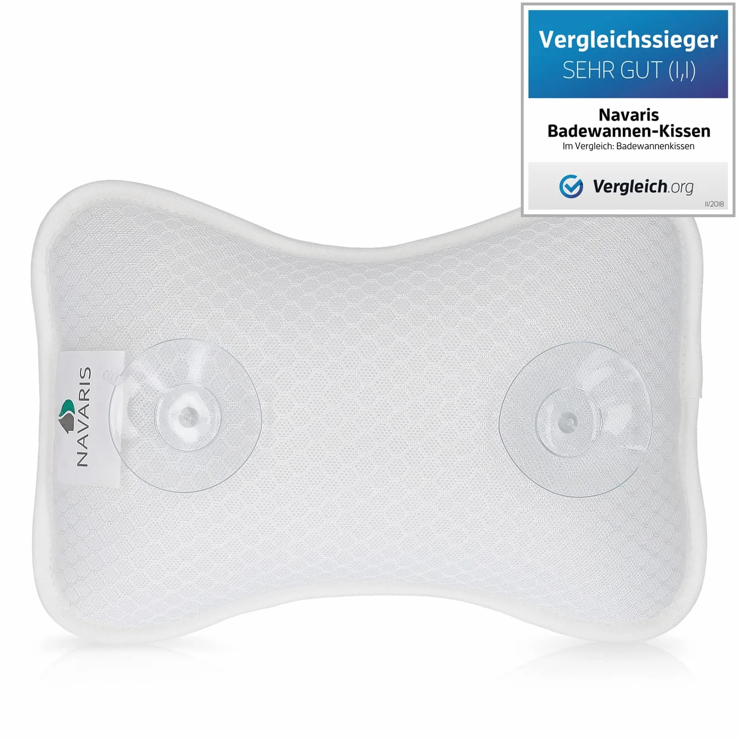 Navaris Poduszka do kąpieli - mała poduszka antypoślizgowa z poliestru, biała - ergonomiczne podparcie do wanny, jacuzzi, domowego spa i relaksu