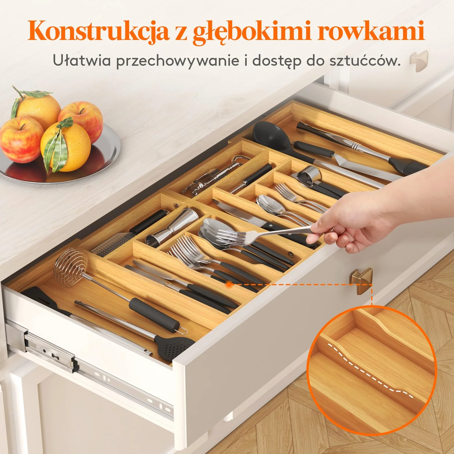 Lifewit Bambusa Organizer do Szuflady Kuchennej Regulowany 54.4-91.4 cm Szerokość 40 cm Głębokość