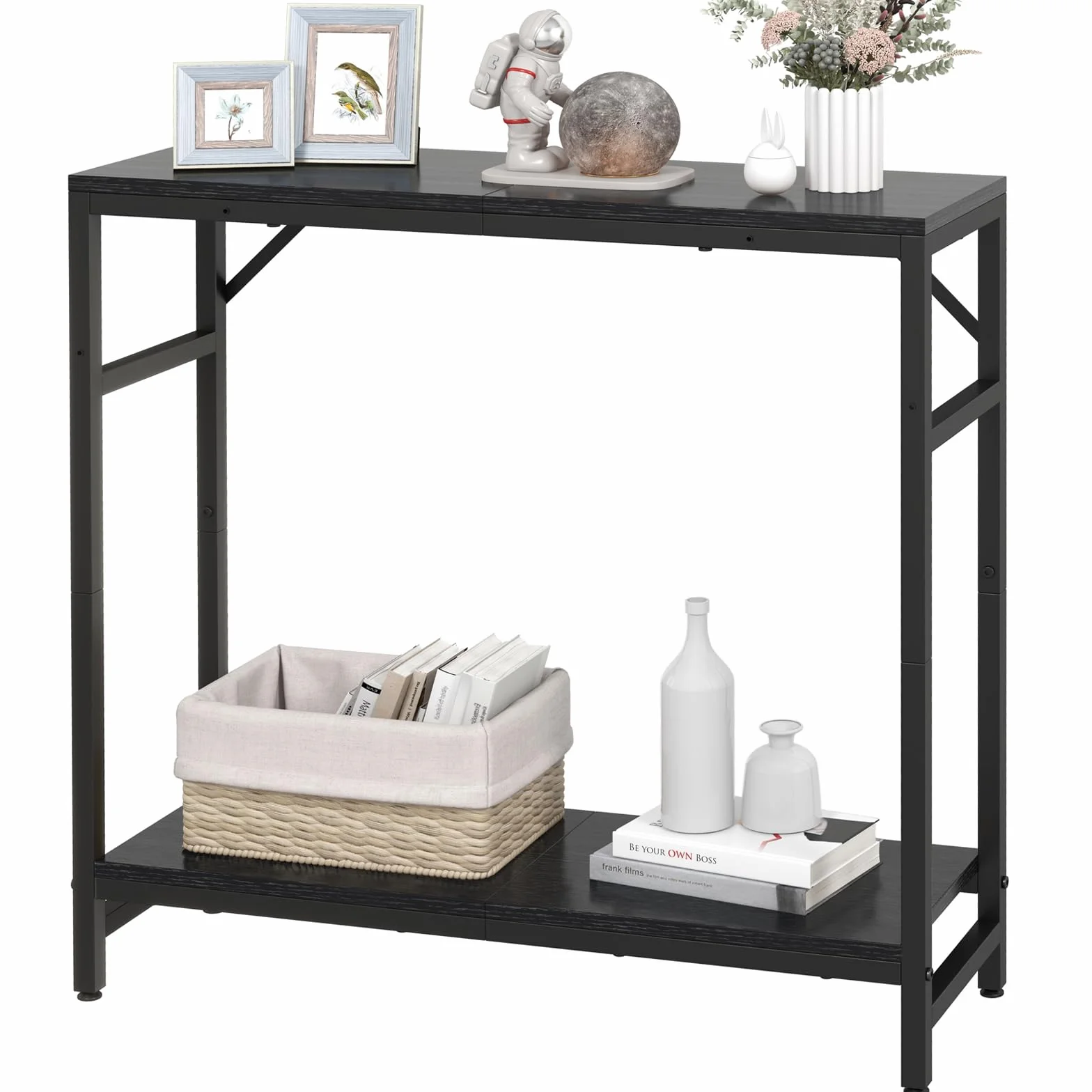Livofloral Wąski stolik konsolowy 2-poziomowy 75x24x75 cm czarny