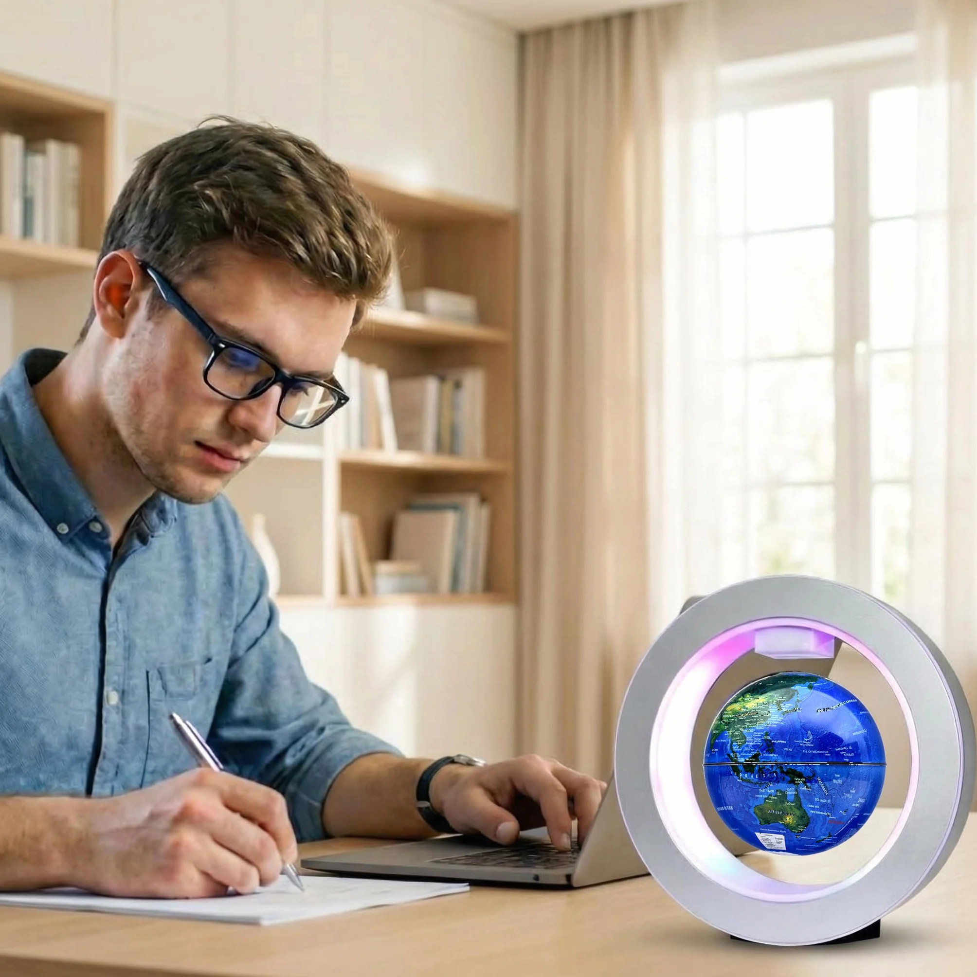Magnetycznie unoszony globus 10 cm z konstelacjami, geograficznymi światłami LED, obracający się dla dzieci, fajny biurowy prezent dla mężczyzn, unikalne pomysły na prezenty czy gadżety techniczne na
