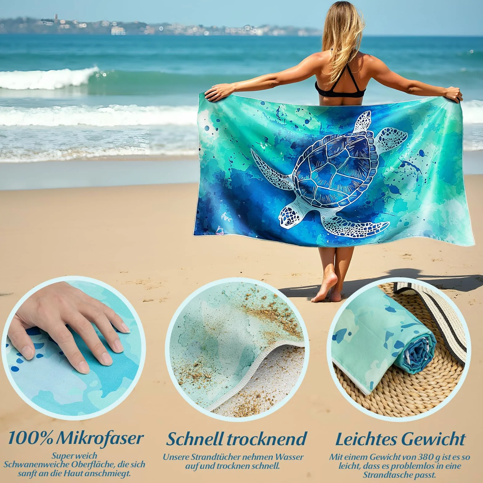 Joyoldelf 2-pak ręczników plażowych z mikrofibry - 180 x 90 cm, duże, odporne na piasek, szybkoschnące i lekkie ręczniki plażowe, idealne dla kobiet i mężczyzn, na plażę, basen lub na wakacje