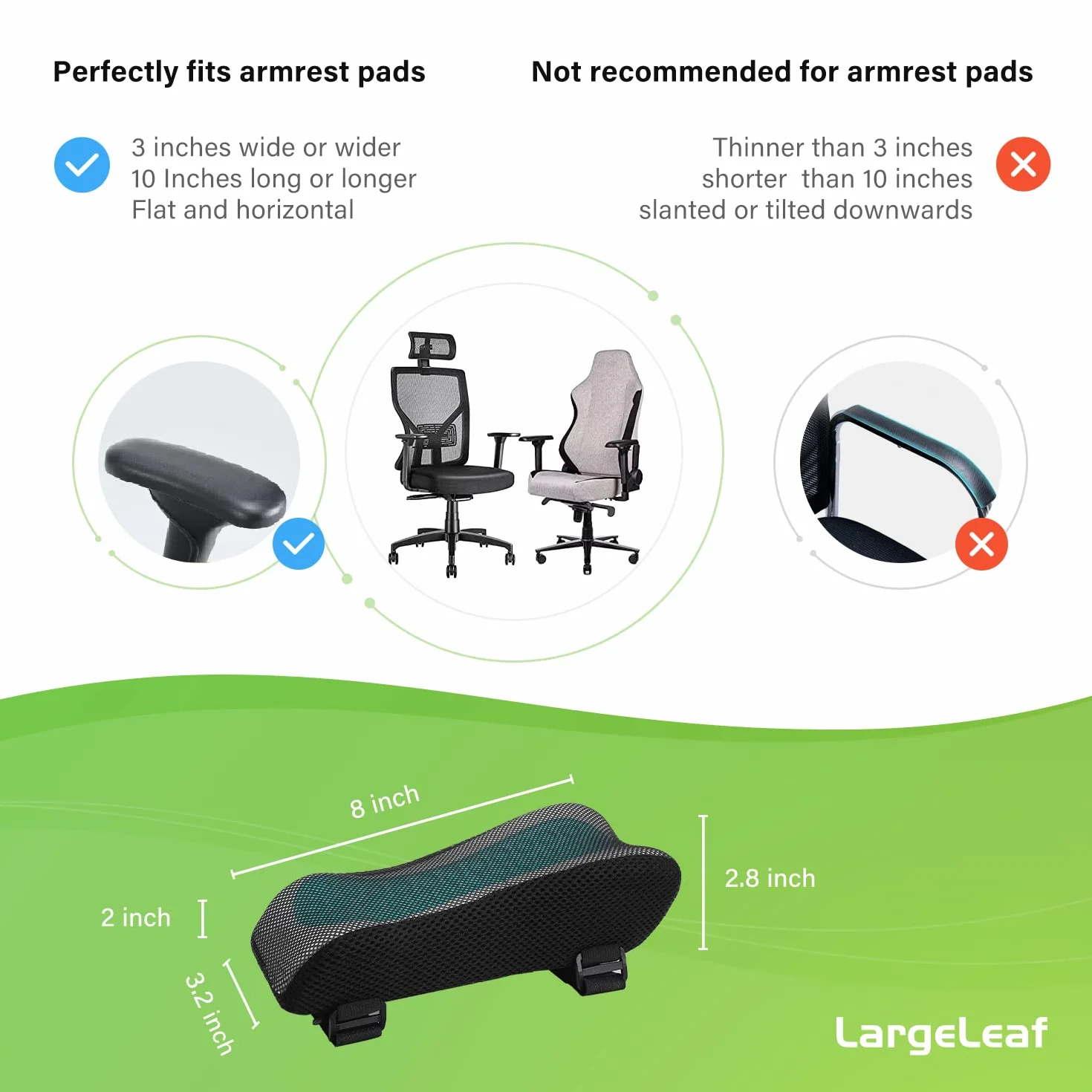 LargeLeaf Krzesło Armrest Poduszka na łokcie Poduszka Pressure Relief Office Chair Gaming Chair Armrest with Memory Foam Armrest Pads 2-częściowy zestaw krzeseł (ergonomiczny + żel chłodzący)