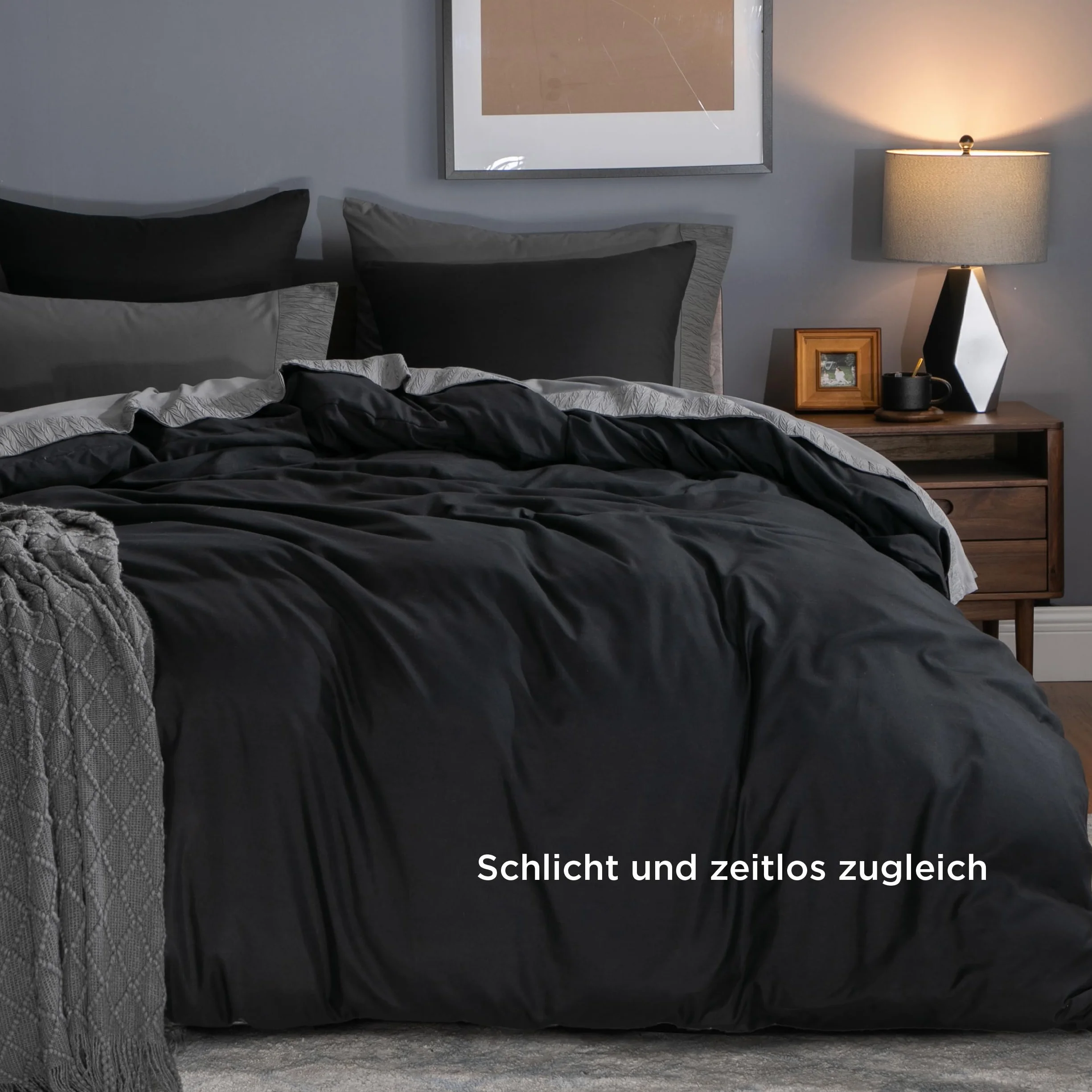 BEDSURE Pościel 200x200 cm 3-częściowa czarna ÖKO-TEX mikrofibra poliestrowa zamek błyskawiczny