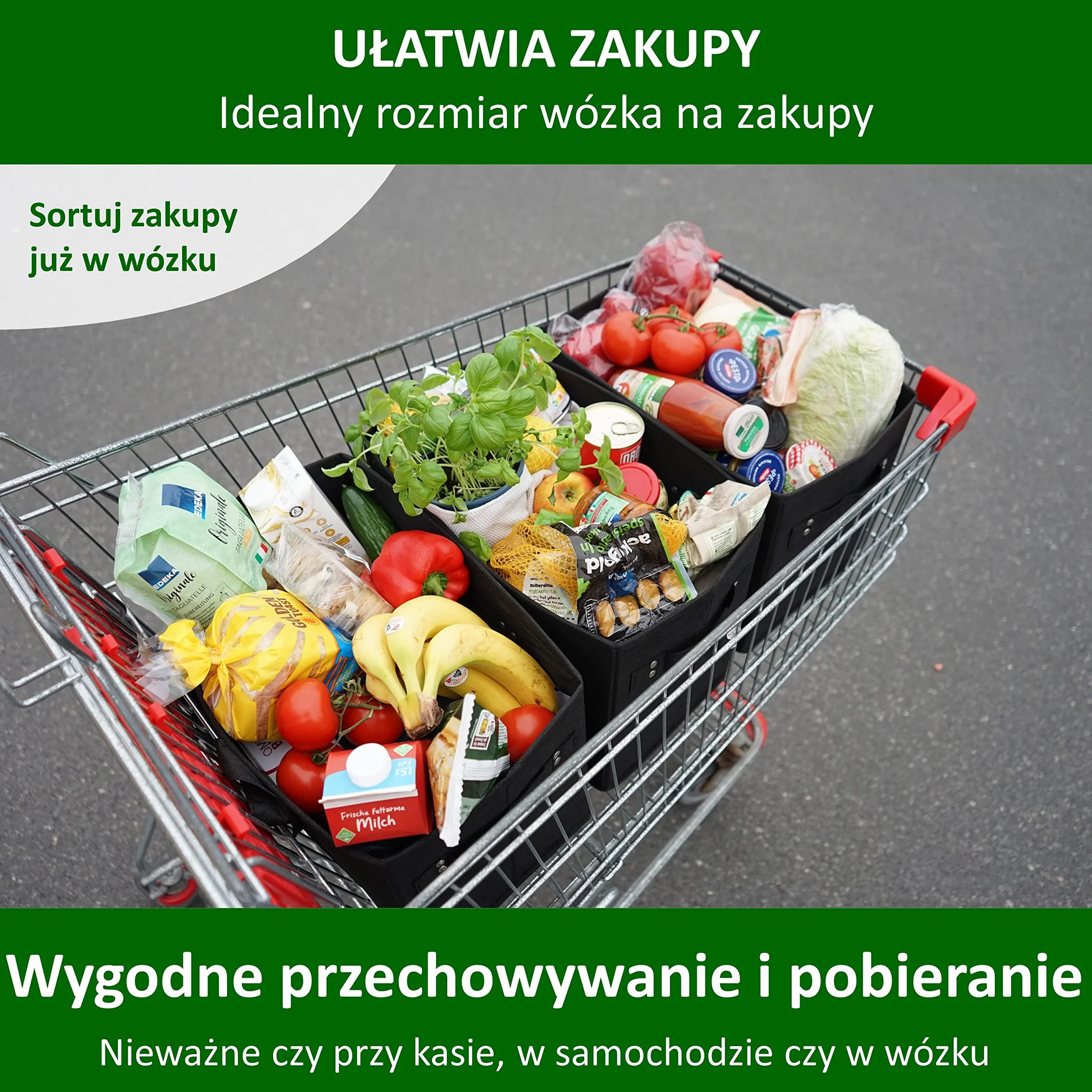 COTTARA Torba na zakupy składana 3 sztuki kosz wielokrotnego użytku 38x23x31 cm szara