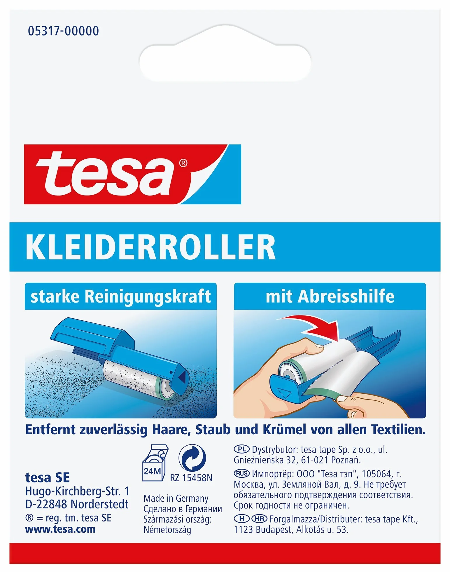 tesa Wałek na ubrania opakowanie uzupełniające, 2 x 3 m x 80 mm