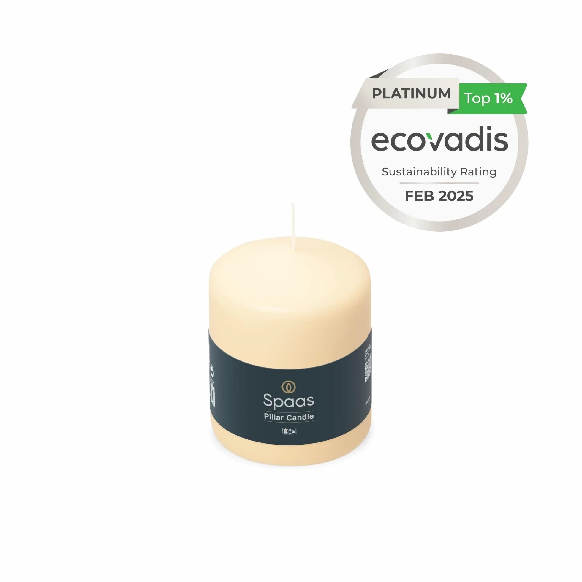 Spaas Unscented Pillar Candle 80/100 mm, 40 Hours, Ivory