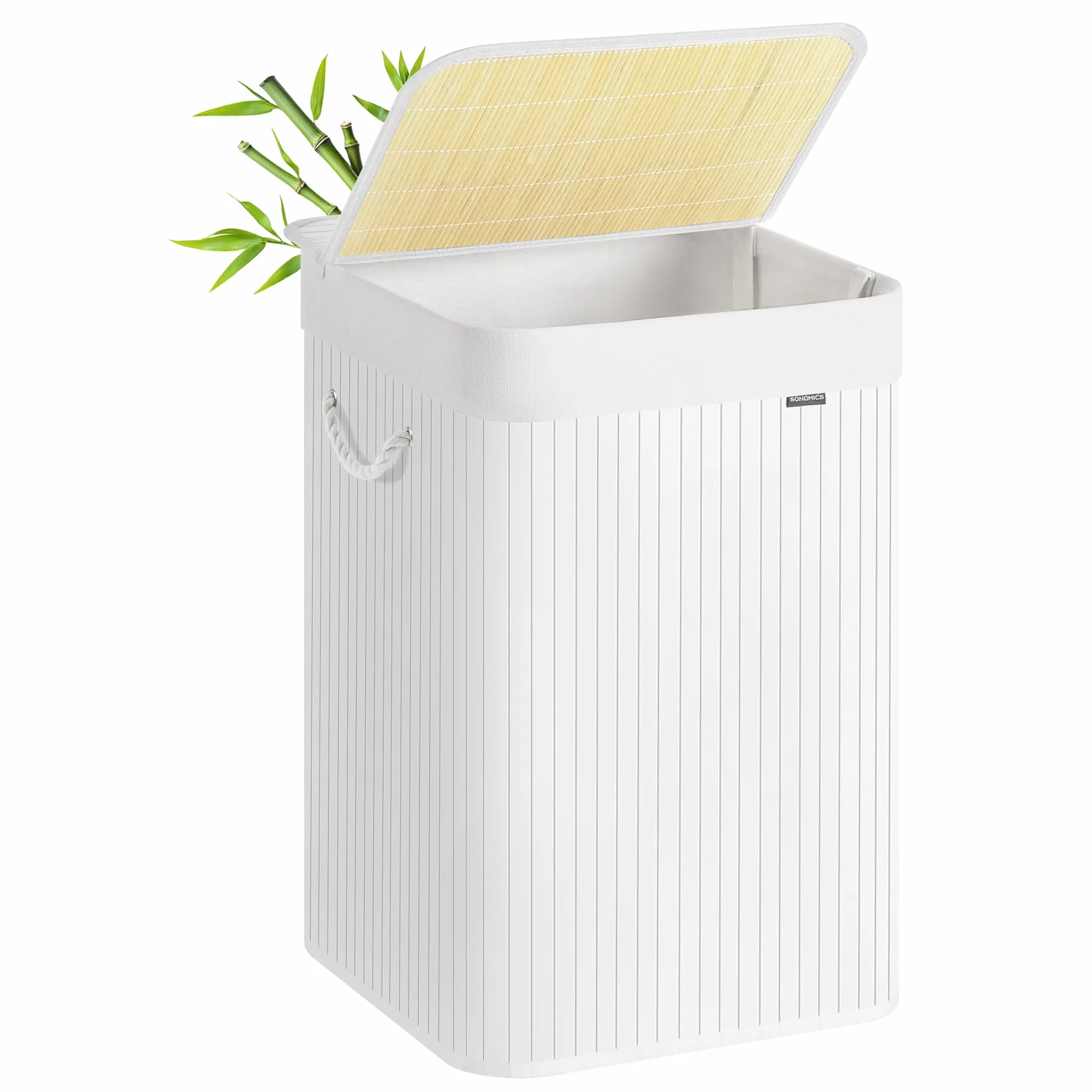SONGMICS Kosz na bieliznę 95 l bambusowy składany biały LCB060W01