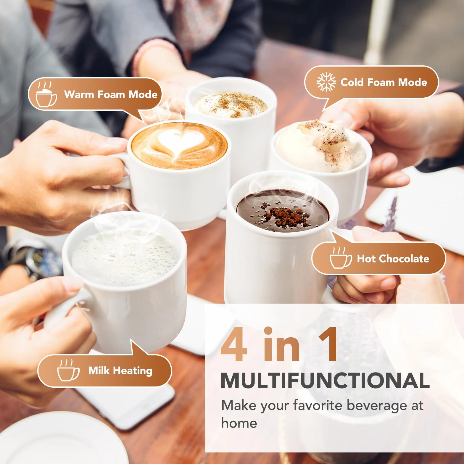 SIMPLETASTE Elektryczny spieniacz do mleka 4 w 1, podgrzewacz do latte macchiato cappuccino