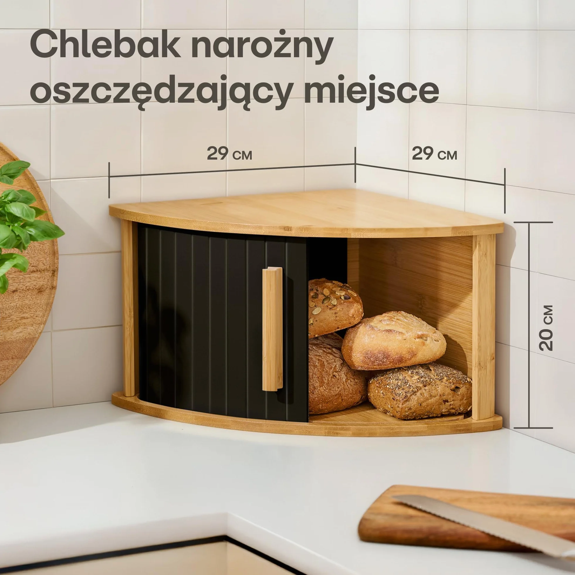 Chlebak Narożny Drewniany Czarny z Drzwiczkami Przesuwnymi