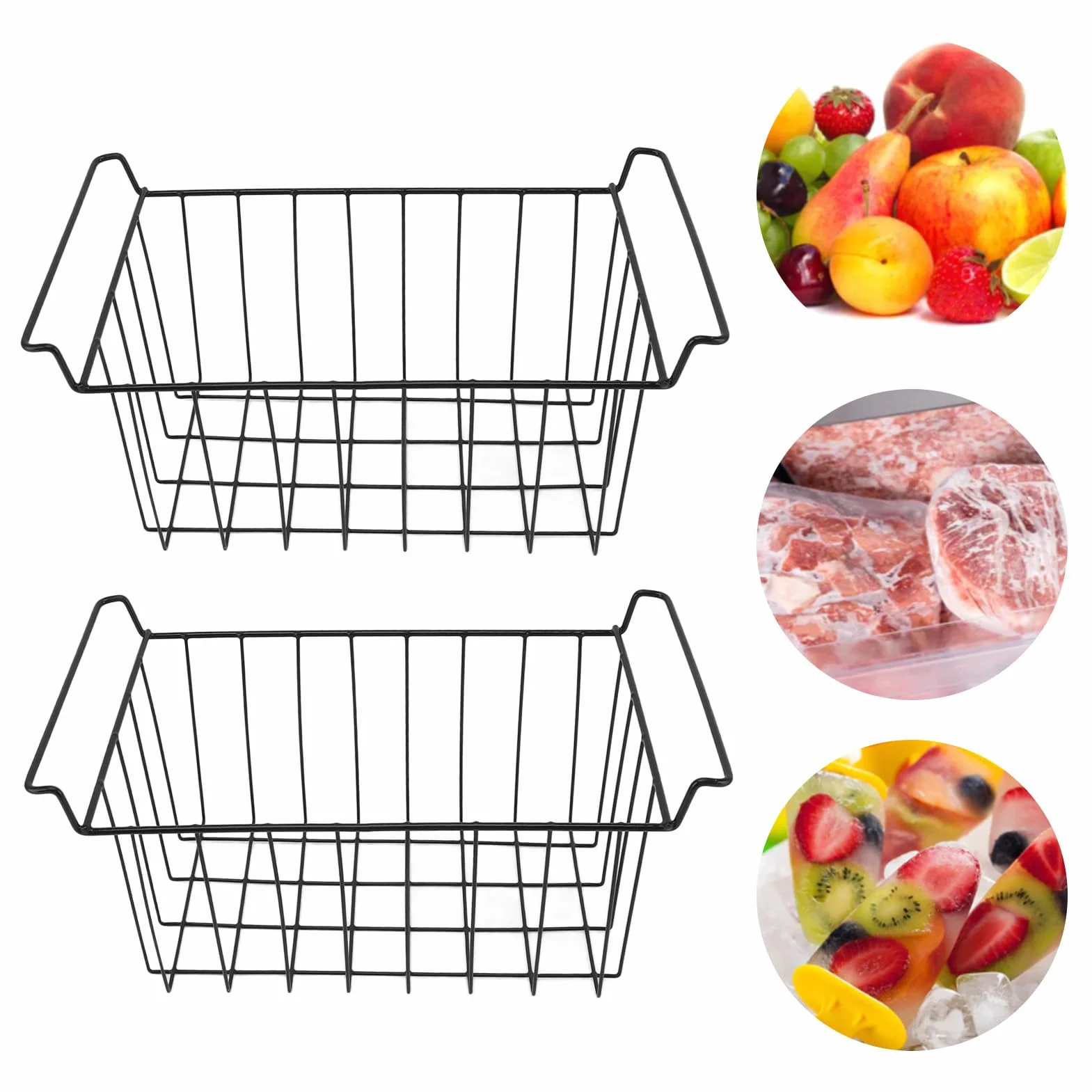Kosze Druciane Duże 41,5x24,5 cm do Zamrażarki Spiżarni Organizer Metalowy