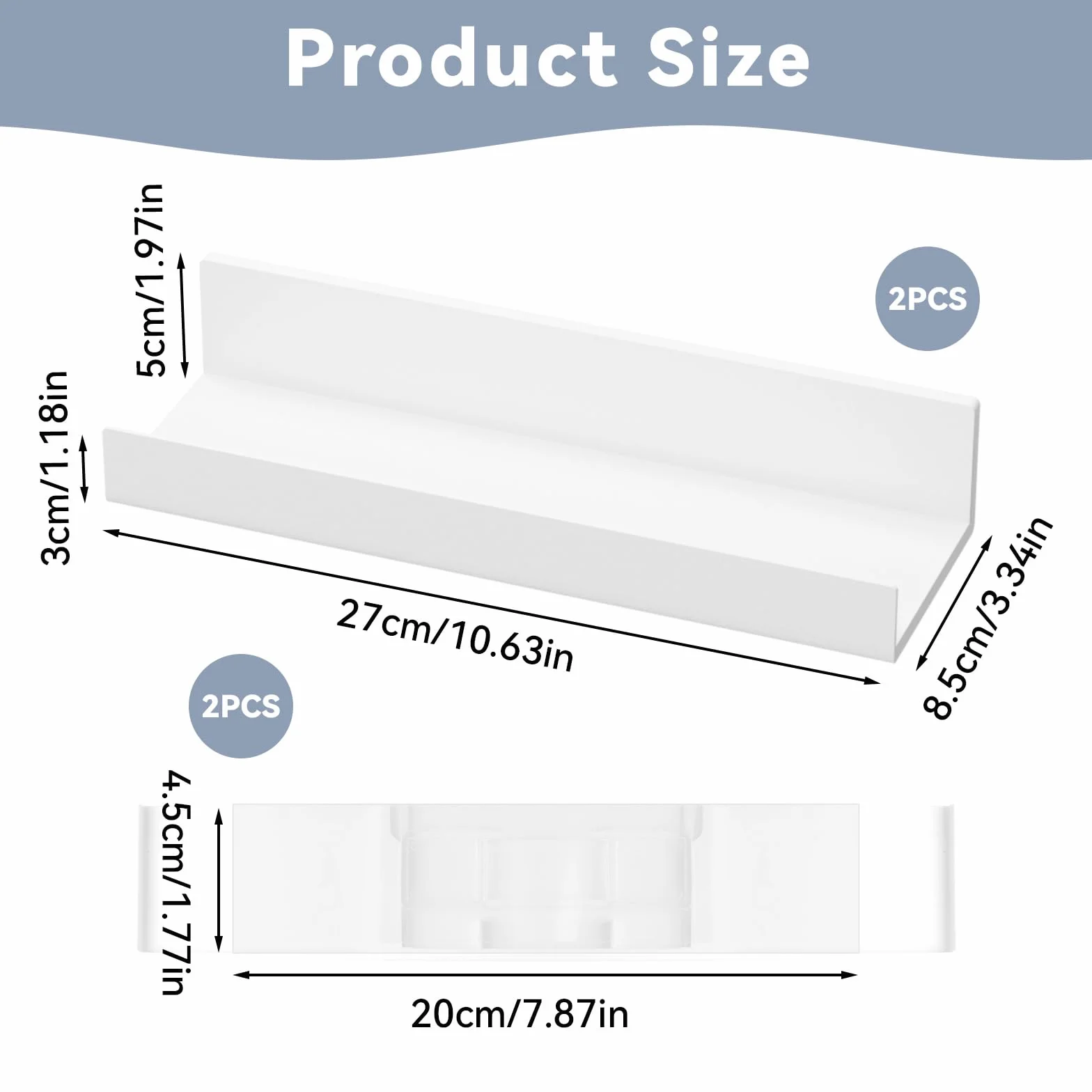 Plastikowe półki ścienne samoprzylepne 27 cm biały zestaw 2 sztuk