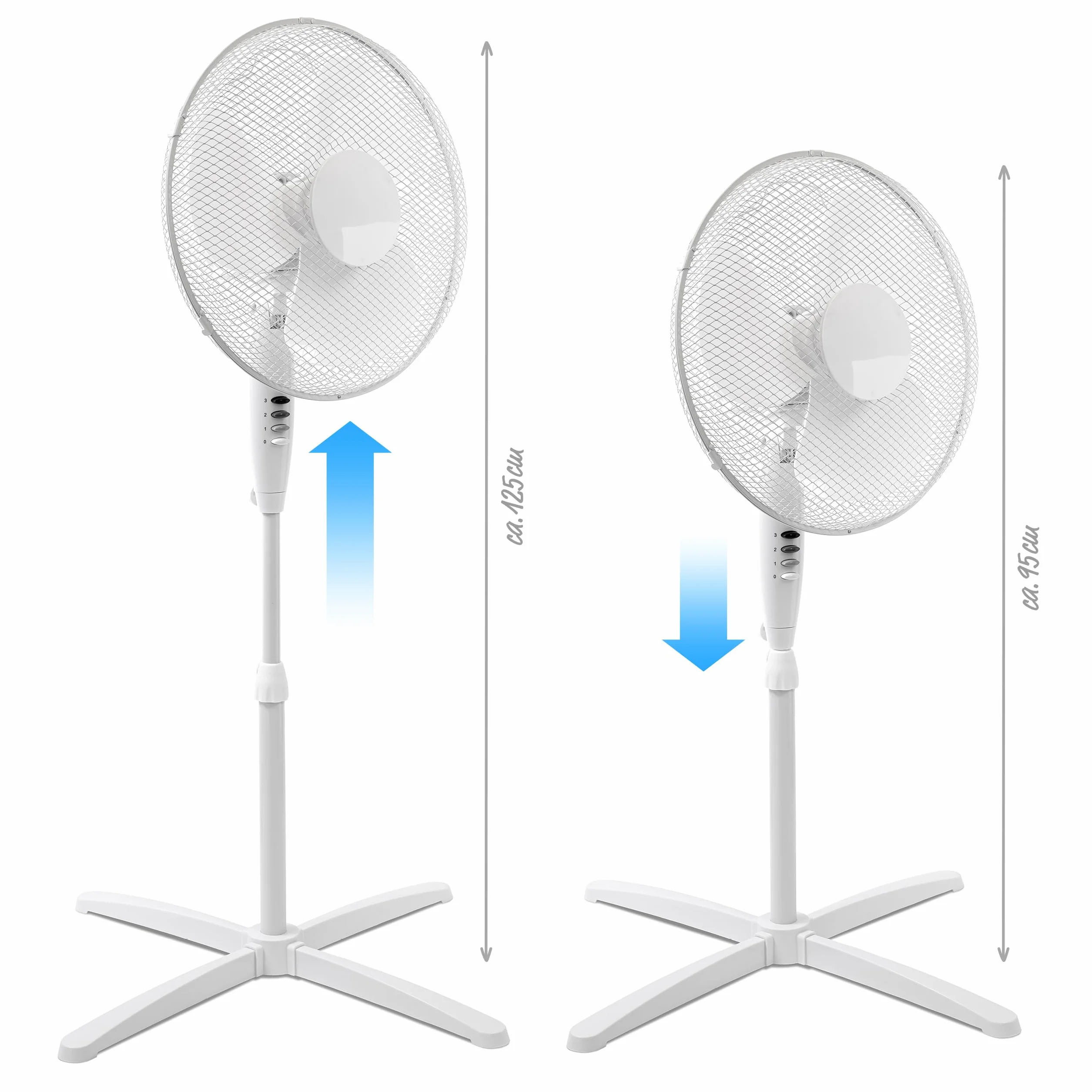 ITO Electronics Wentylator podłogowy, Średnica 40 cm, oscylacyjna + regulowana 3-biegowa, regulowana wysokość/nachylenie, 40 x 14 x 125 cm, kolor: biały