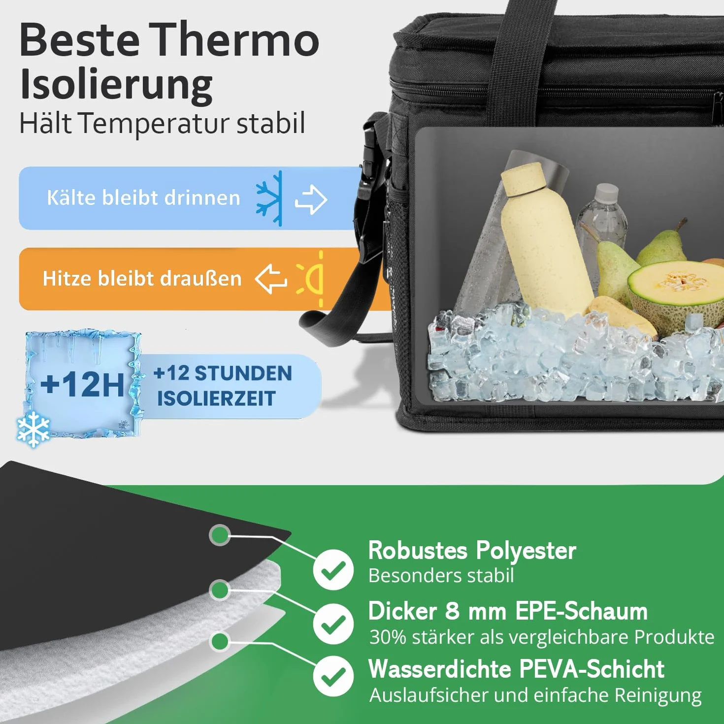 Cottara® Duża torba chłodząca, z szczelną izolacją, 30 l – składana, duża, na zakupy i piknik – idealna torba na zakupy, torba izolacyjna, torba piknikowa