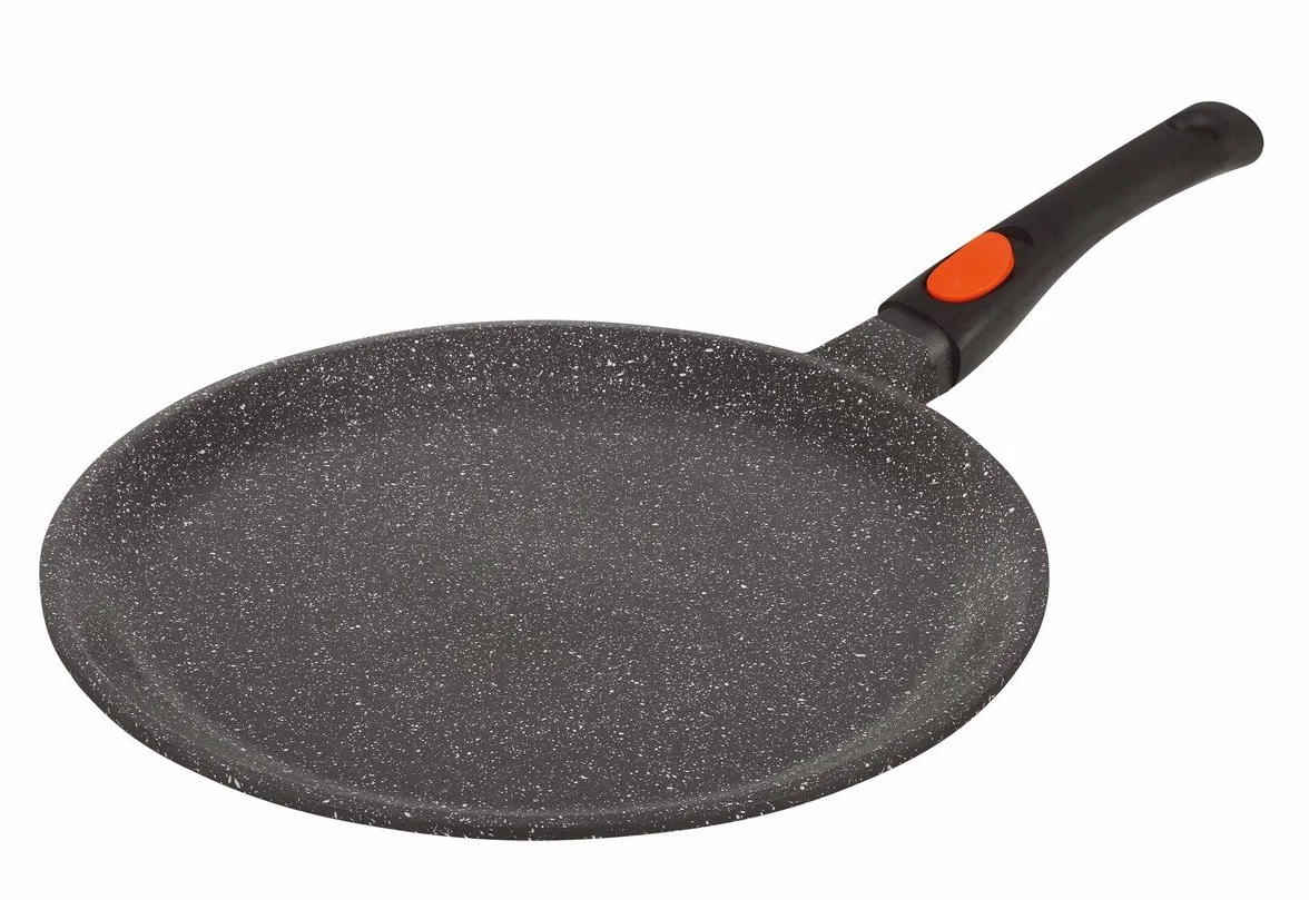 Kamberg – patelnia do naleśników, 32 cm, zdejmowany uchwyt, odlew aluminiowy, powłoka o wyglądzie kamienia, do wszystkich rodzajów kuchenek, również indukcyjnych, nie zawiera PFOA, aluminium
