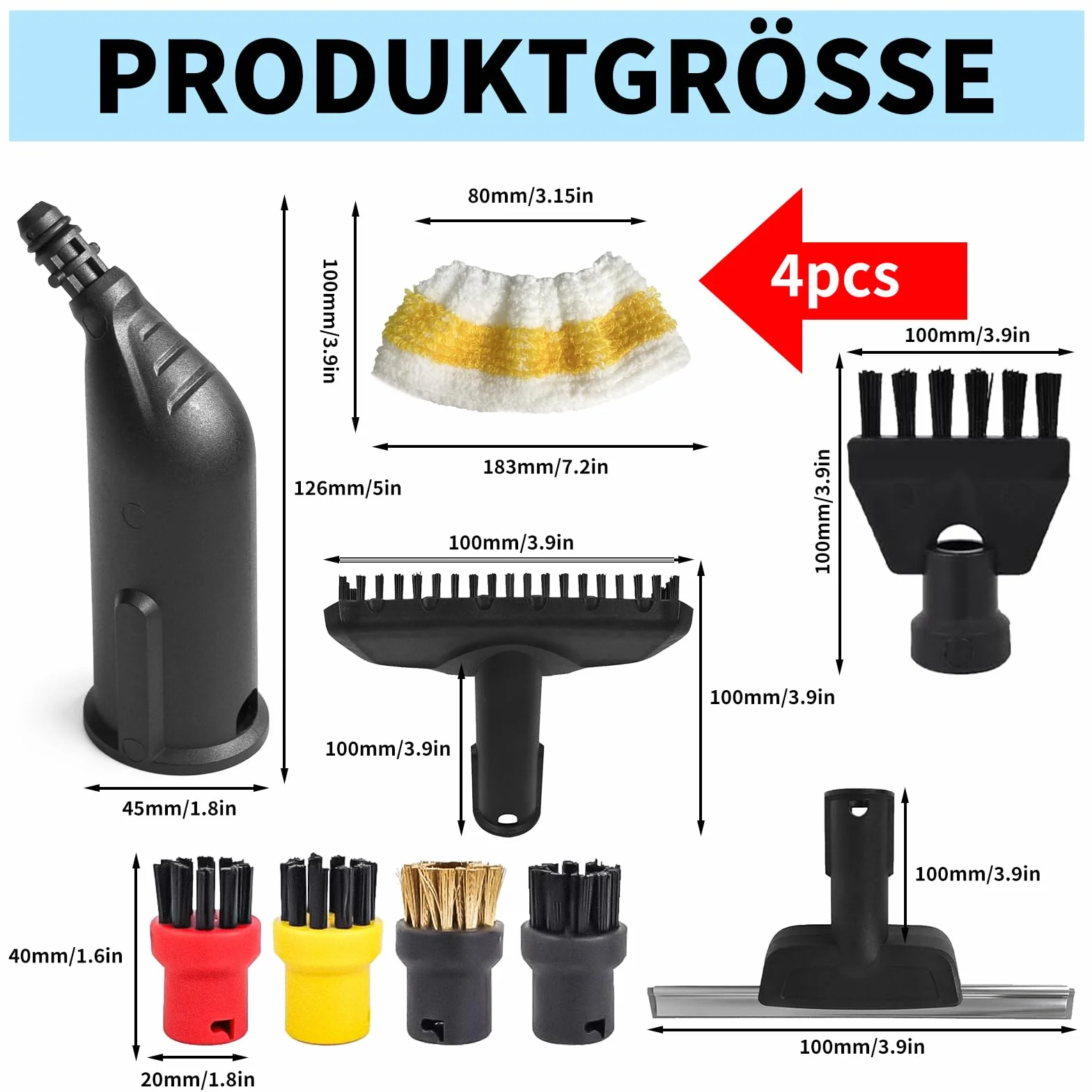 Akcesoria do odkurzacza parowego Kärcher SC1-SC5, dysza ręczna, szczotka okrągła, do fug, ściągaczka, ściereczka z mikrofibry