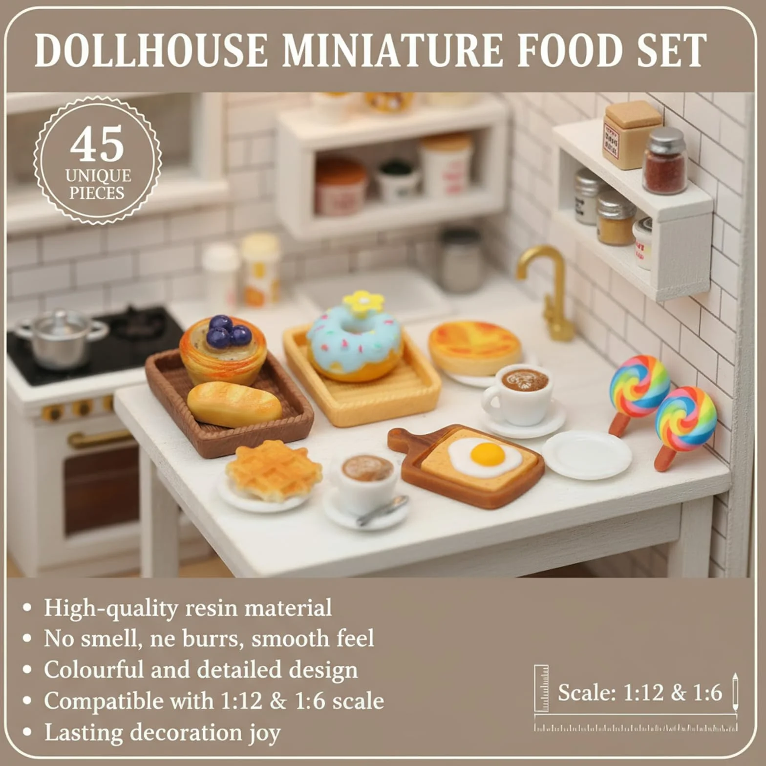 Zestaw śniadaniowy 45 szt. miniaturowe akcesoria do domku dla lalek 1/12