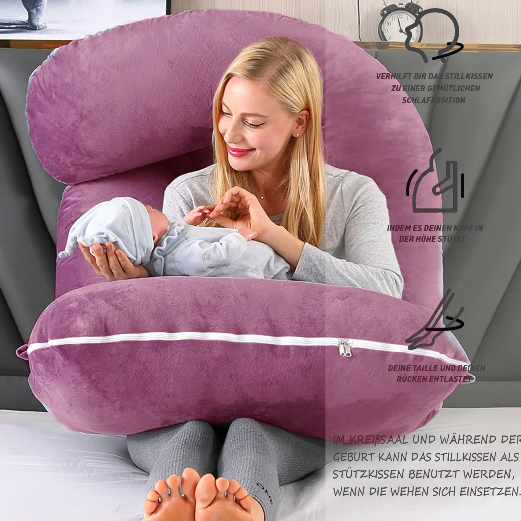 CALIYO Poduszka ciążowa w kształcie litery J, poduszka do karmienia XXL, poduszka do spania na boku z poszewką, poduszka Pregnancy Pillow i komfortowa poduszka dla dorosłych, wyściółka z bawełny