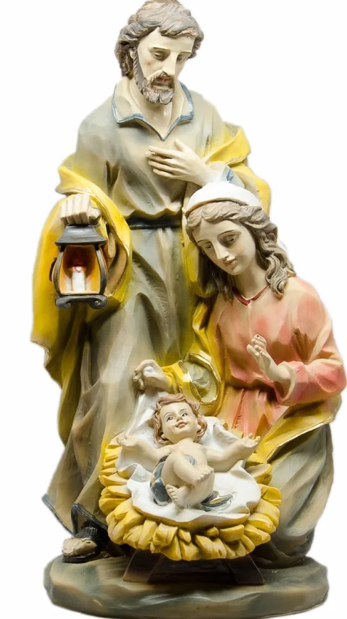 Szopka bożonarodzeniowa Święta Rodzina, barokowa, ręcznie malowana figurka, 14 cm, sztuczny kamień, żywica poliestrowa