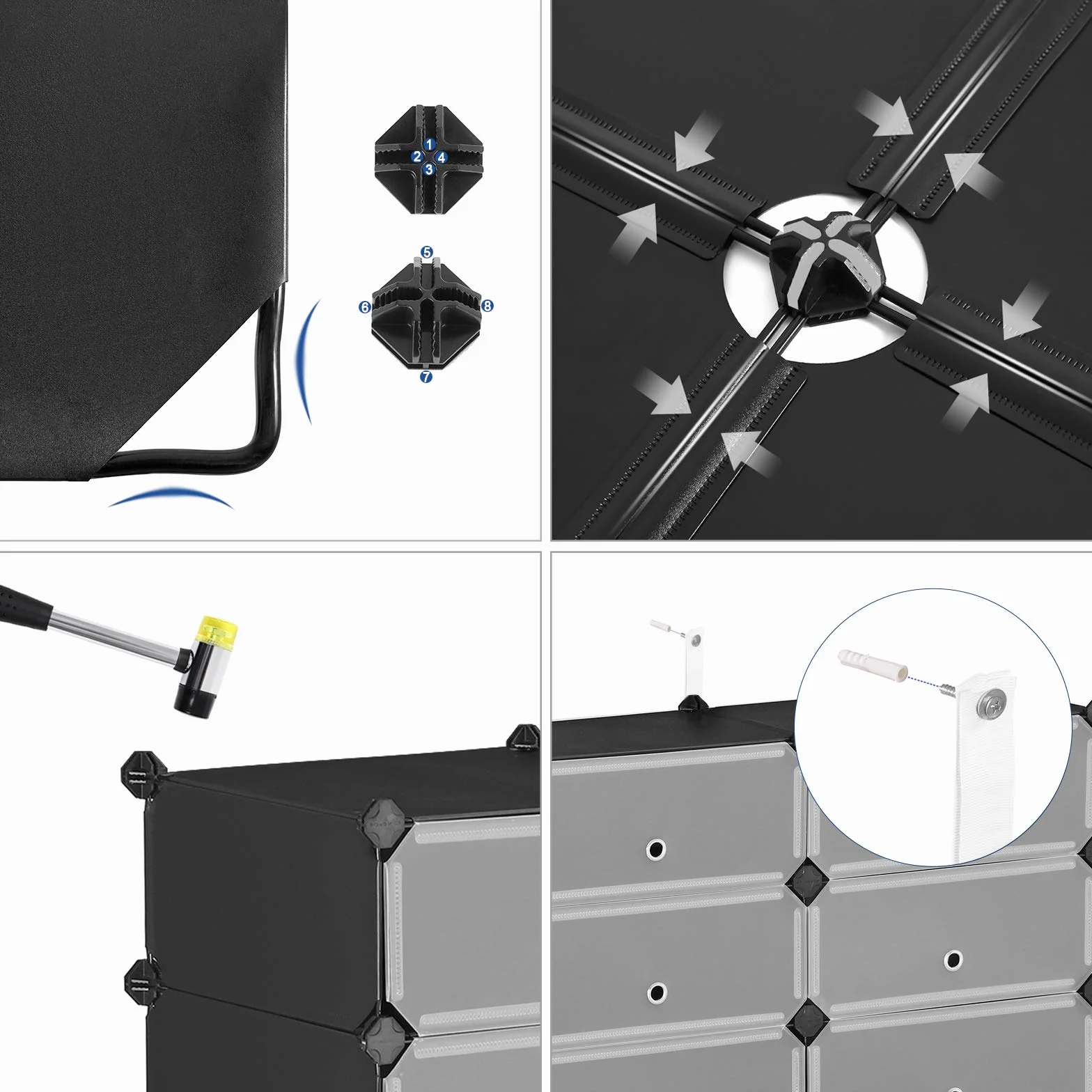 SONGMICS LPC26HV1 Regał na buty z tworzywa sztucznego, system regałowy, regał wtykowy, regał do przechowywania, szafa na ubrania, metalowy drut, 83 x 31 x 105 cm, czarny