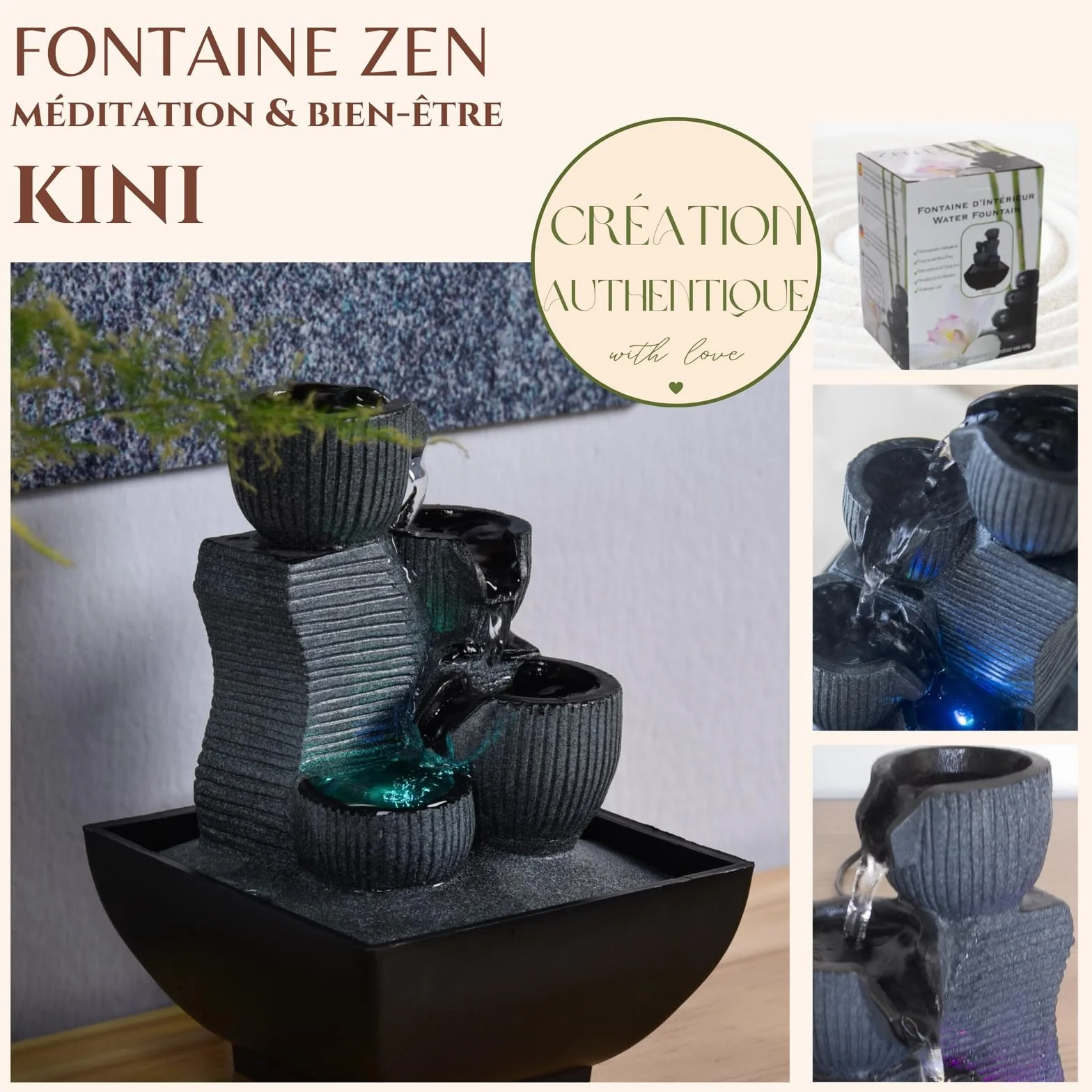 Zen Light Mini Fontanna Dekoracyjna, Czarny, 13 x 12 x 18 cm