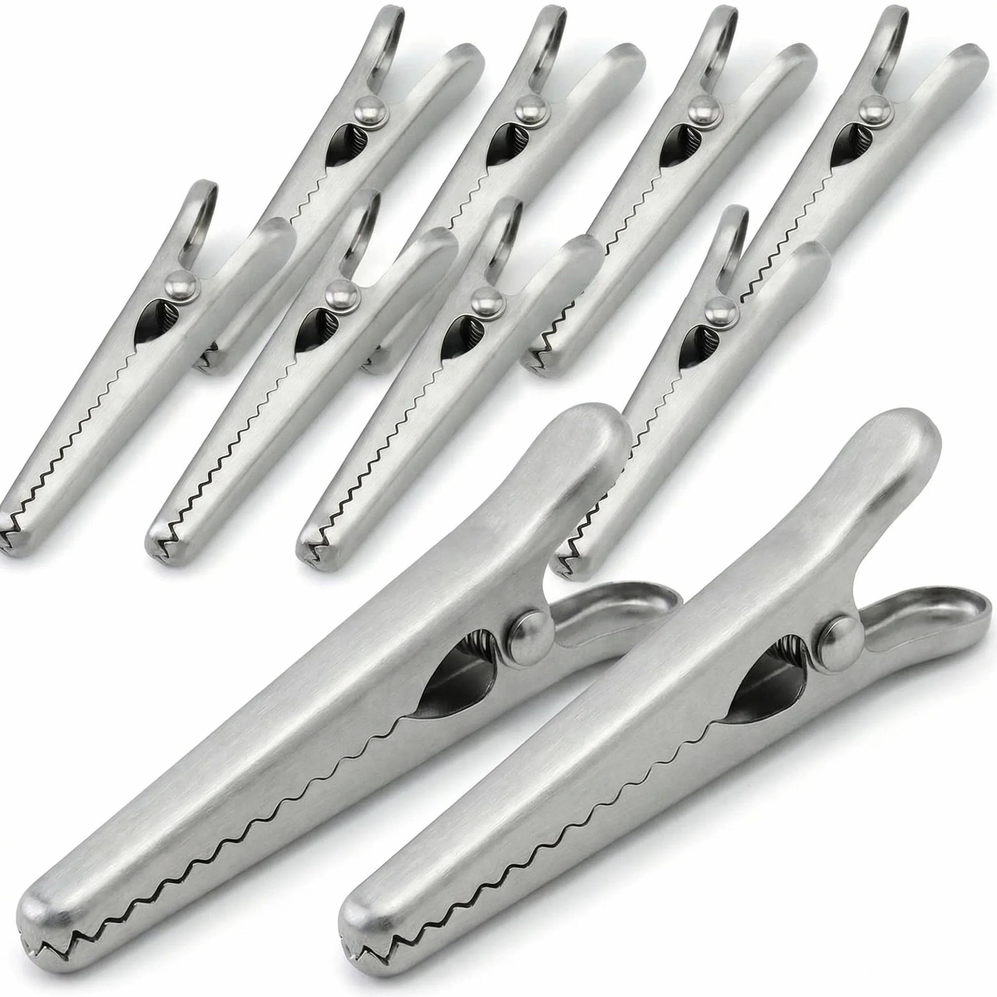 QWORK® Zestaw 10 klipsów uszczelniających ze stali nierdzewnej, klipsów uszczelniających 8 cm i 11,5 cm Klipsy do torebek Krokodylki do kuchni i domu