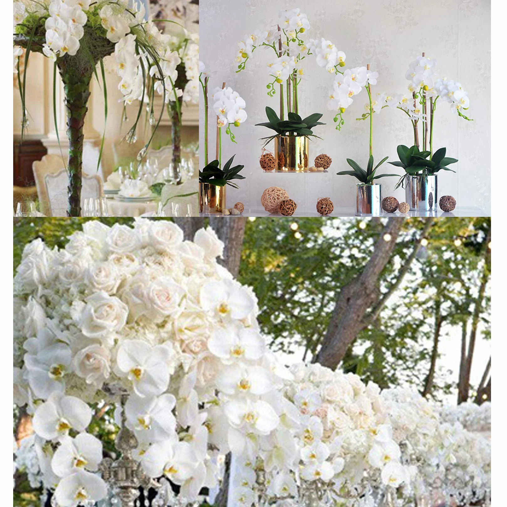 Sztuczne kwiaty phalaenopsis 80 cm białe 4 wiązki orchidei do mieszkania