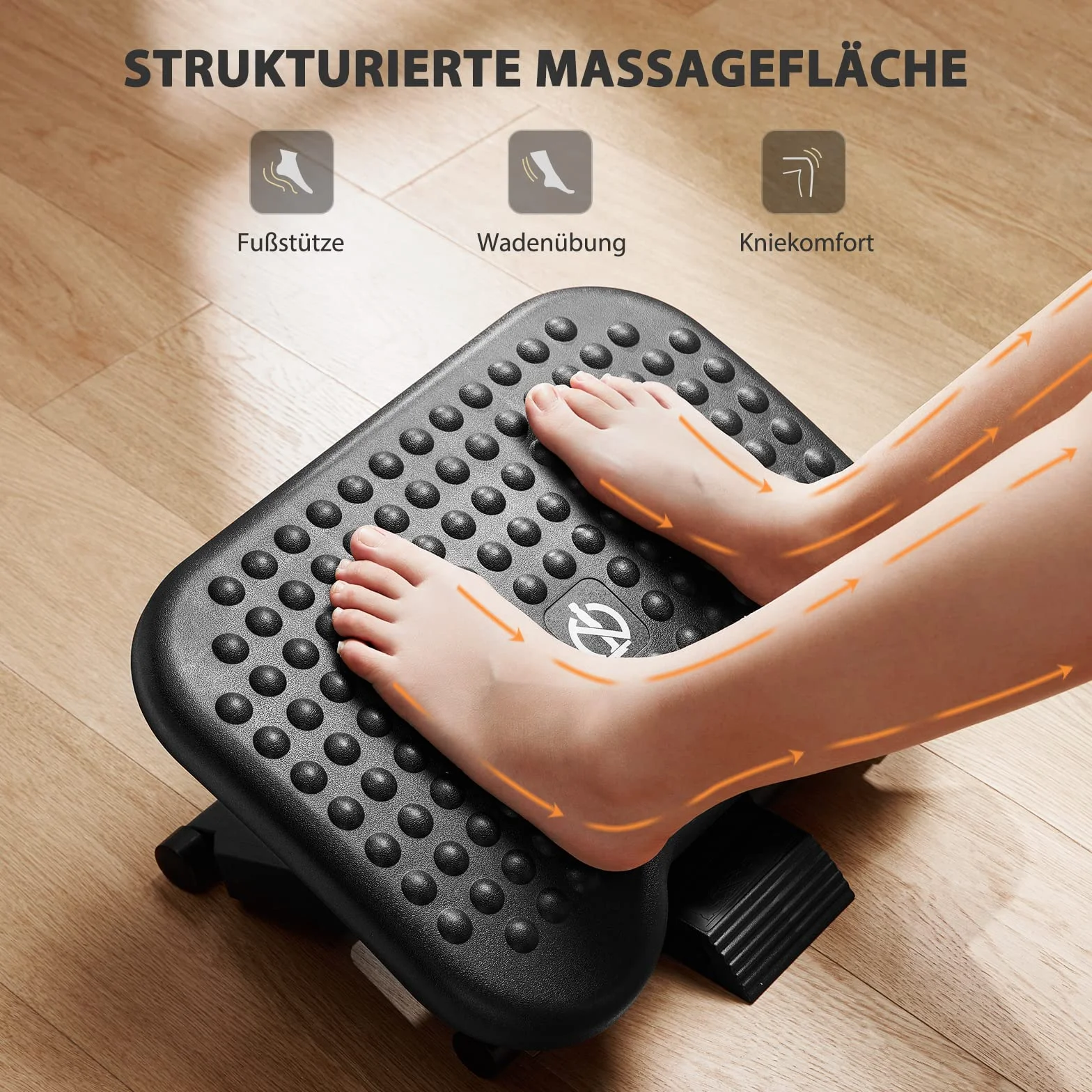 HUANUO Regulowany podnóżek, ergonomiczny podnóżek do biurka z funkcją masażu, 3 regulowane pod względem wysokości i kąta, antypoślizgowe do biura i domu