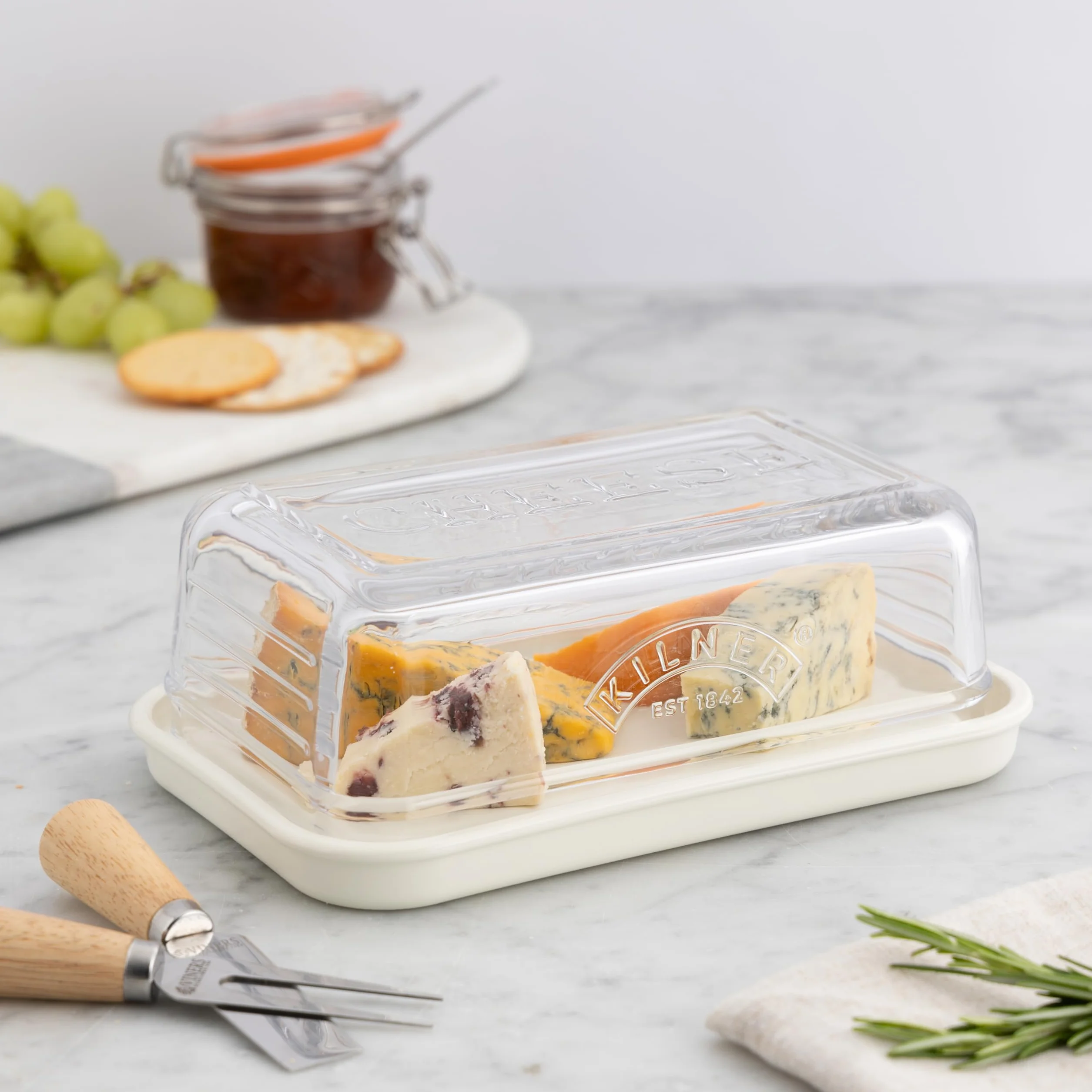 Kilner szklany pojemnik do przechowywania sera z ceramiczną podstawą