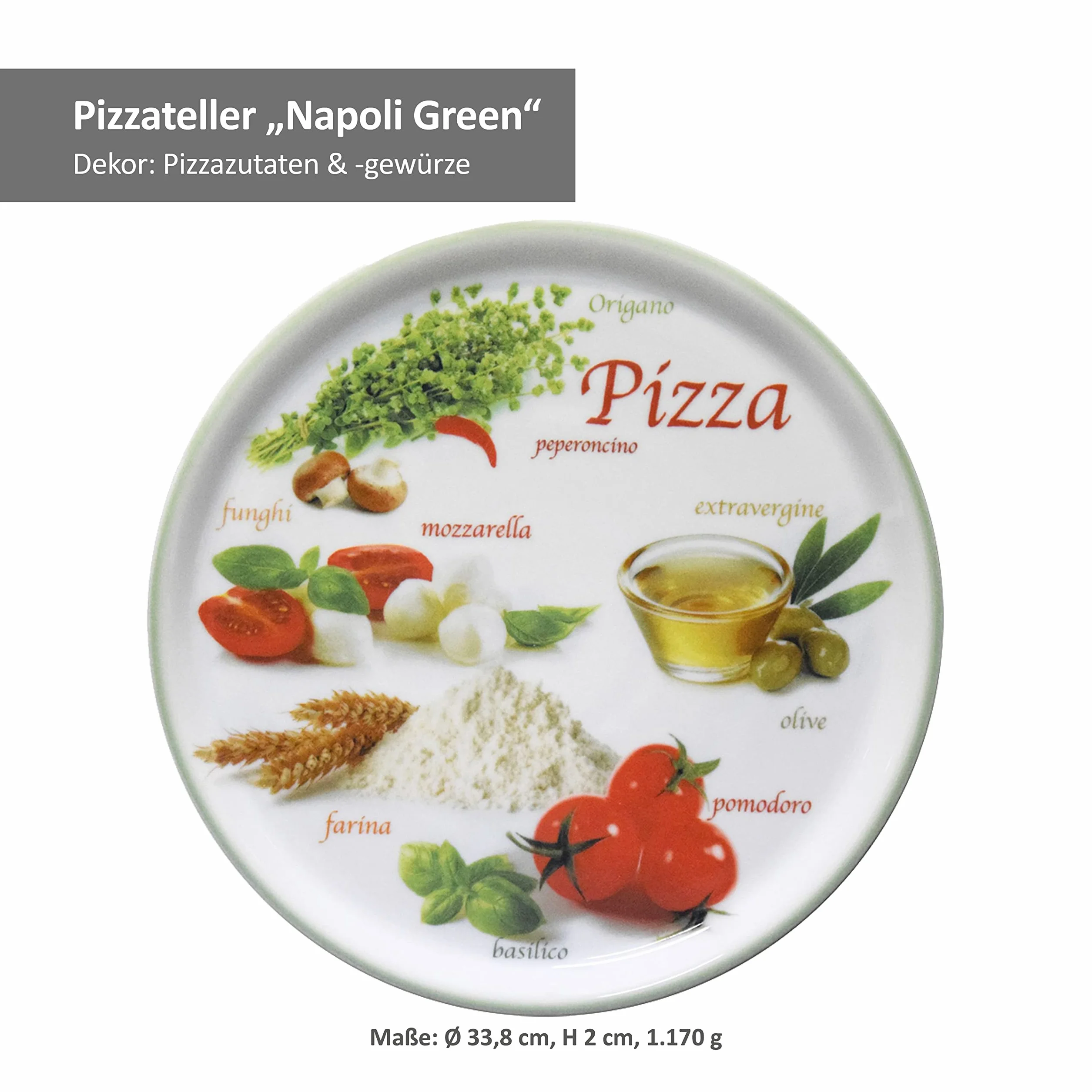 MamboCat Zestaw 2 talerzy do pizzy Napoli Green & Red Ø 33,8 cm porcelanowe